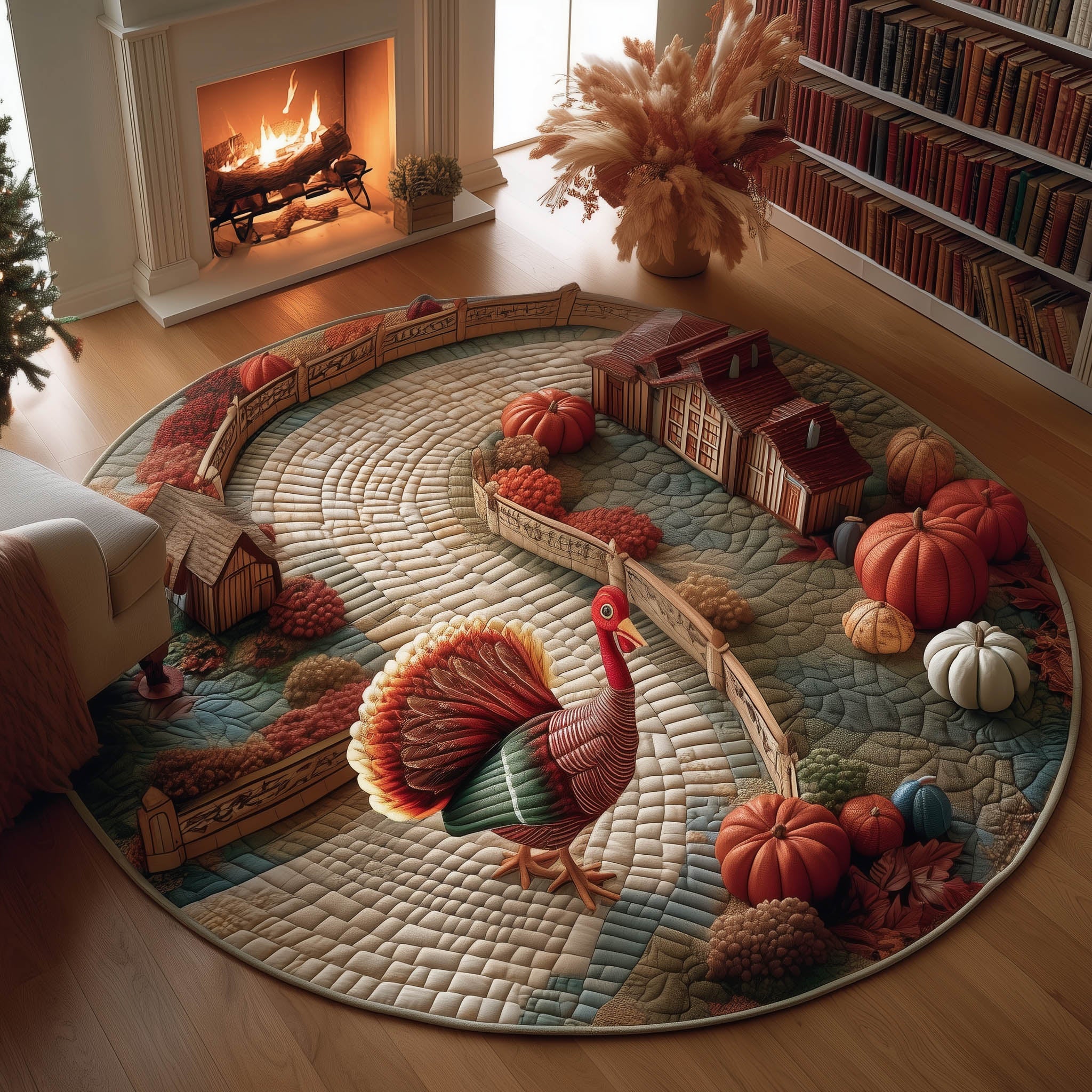 Harvest Turkey Quilted Round Mat Soft and Stylish Quilted Round Mat for Home Decor