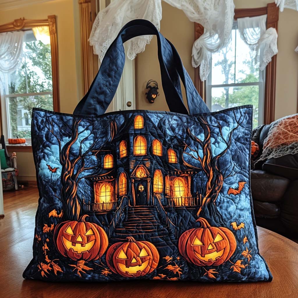 Haunted Glow Quilted Tote Bag Large Tote Bag Halloween Gift Ideas