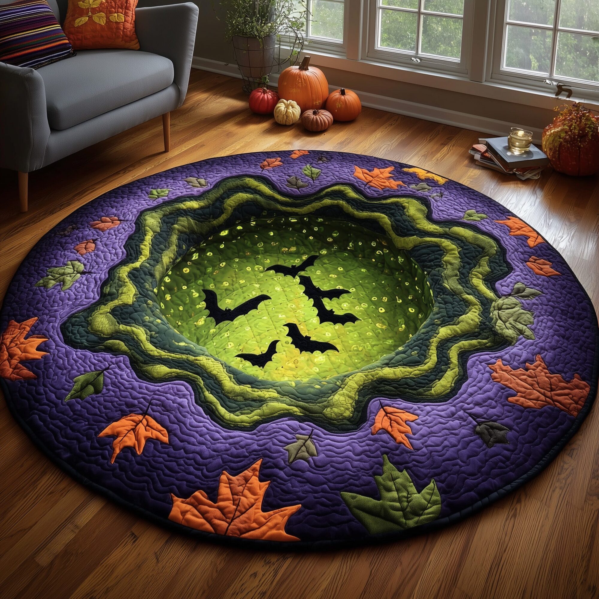 Haunted Hollow Quilted Round Mat Decorative Quilted Round Mat for Elegant Spaces