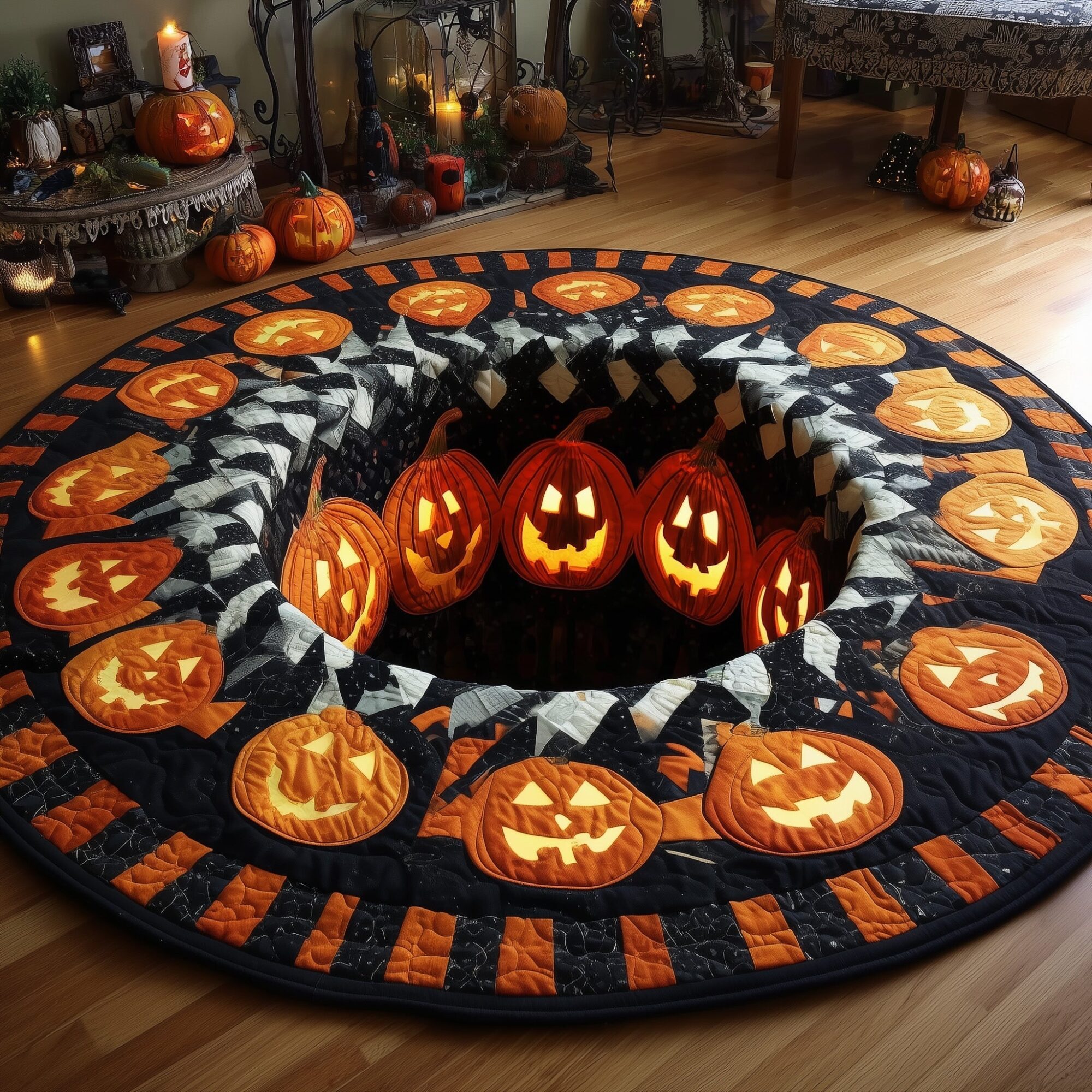 Haunted Hollow Quilted Round Mat Durable Quilted Round Mat for Everyday Use