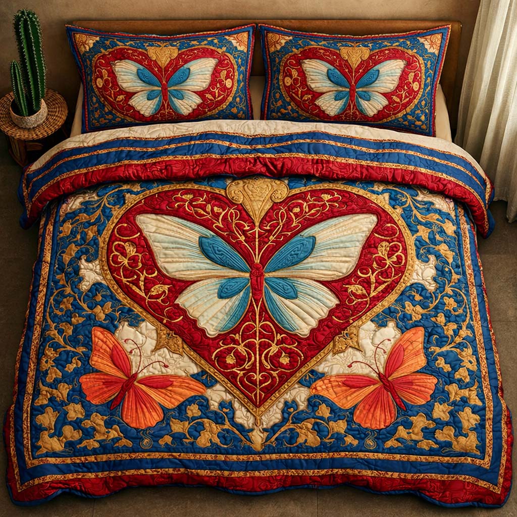Heart Butterfly Quilted Bedding Set Comforter Sets Butterfly Gift Ideas For Her
