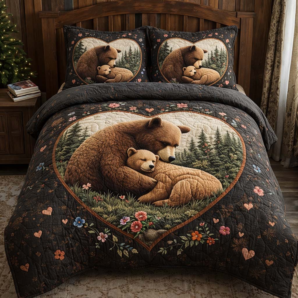 Hearthside Love Quilted Bedding Set Bed Room Decoration Bear Gifts For Mom Mother's Day