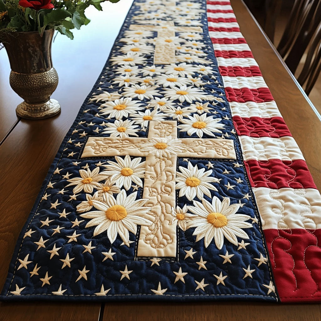 Heavenly Honor Quilted Table Runner Religious Table Decor Patriotic Presents