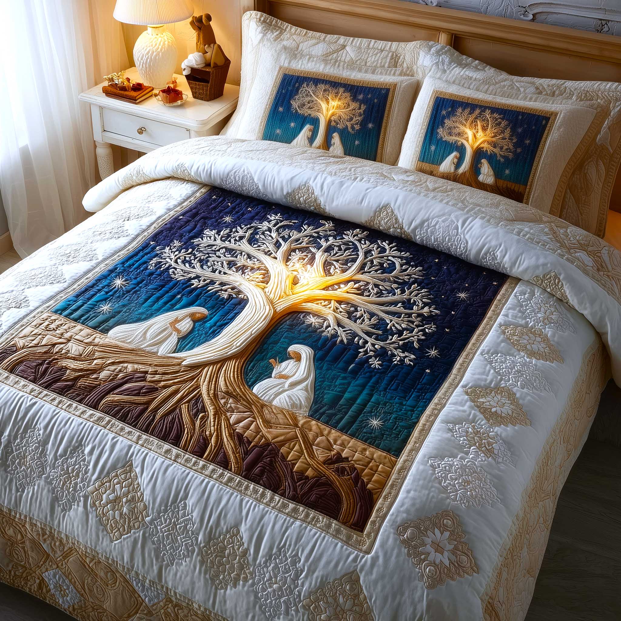 Heavenly Peace Quilted Bedding Set Bed Decor Unique Dad Gifts For Father's Day
