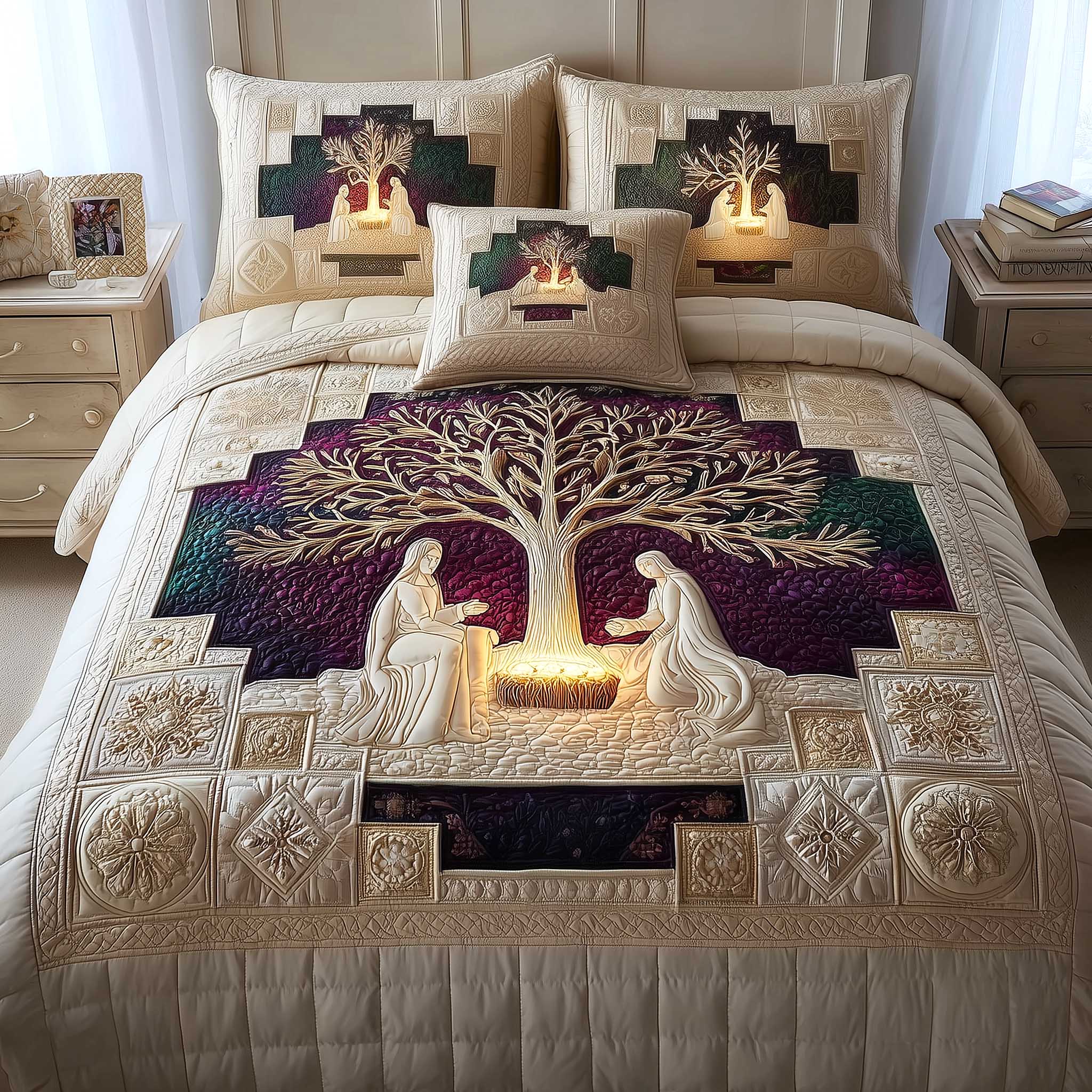 Heavenly Peace Quilted Bedding Set Boho Bedroom Furniture Gifts For Father's Day From Daughter