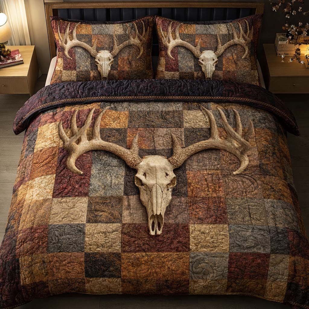 Heirloom Skull Quilted Bedding Set Bedding Decor Great Gifts For Deer Hunters