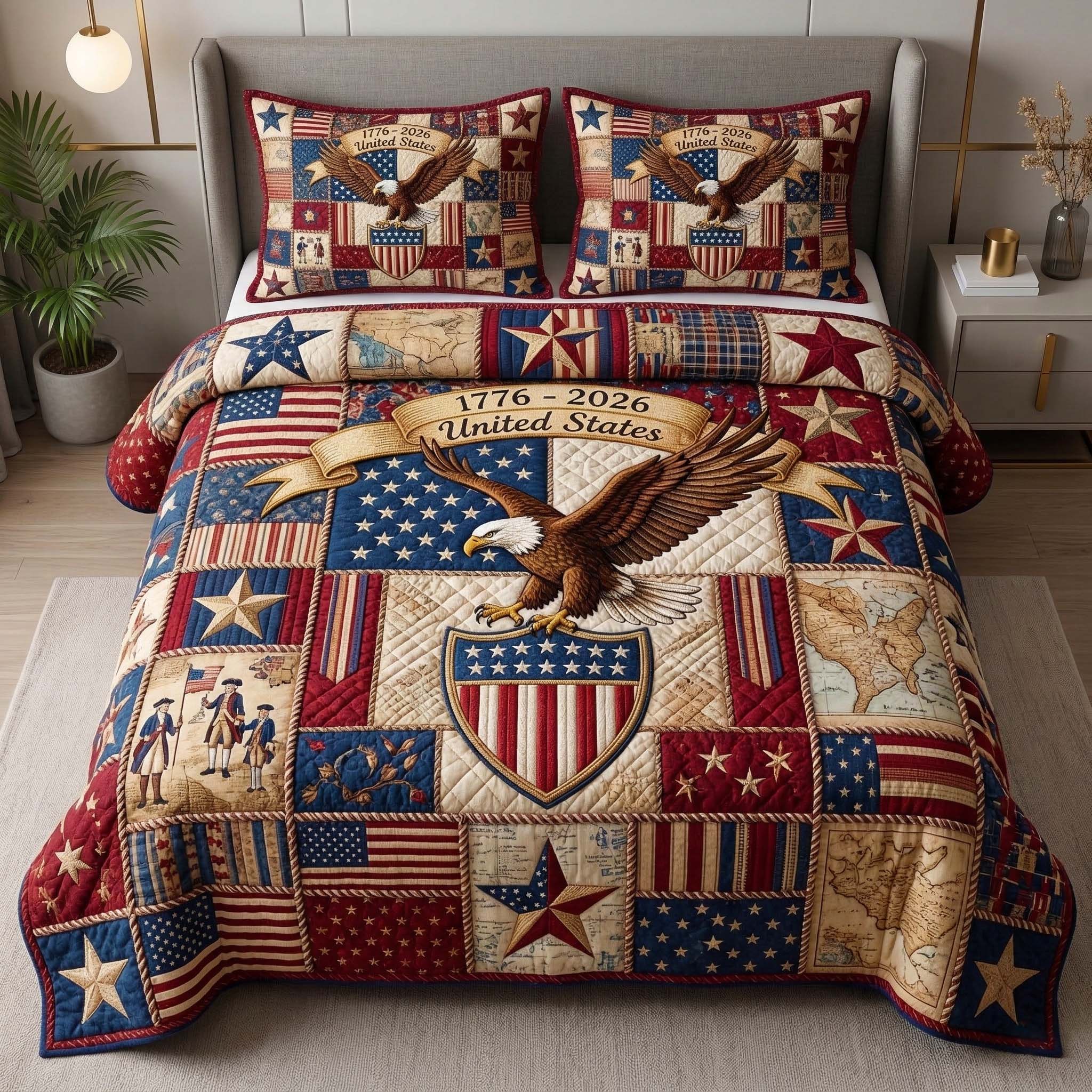 Heritage Eagle Quilted Bedding Set Bed Room Decoration Patriotic Gifts For Men