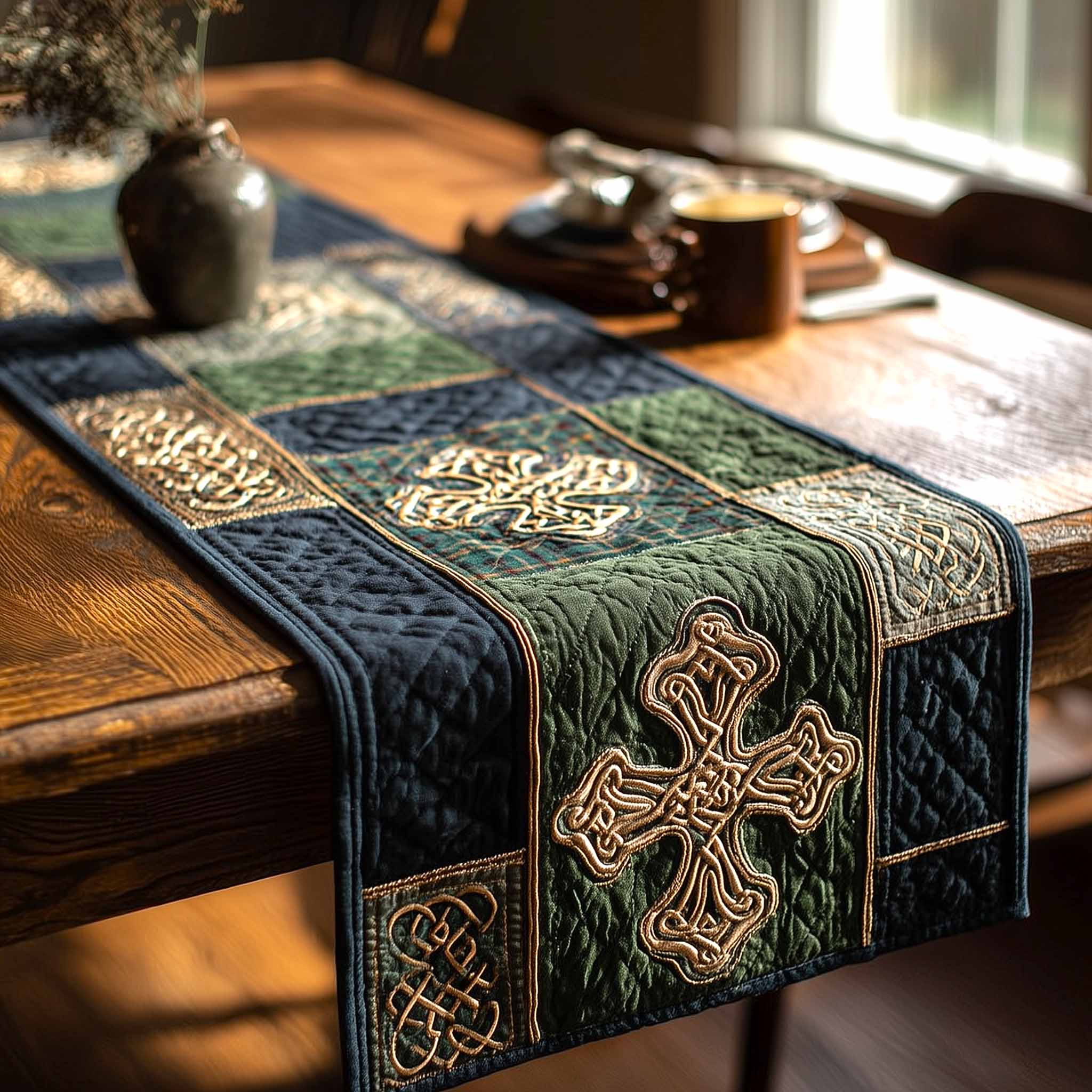 Heritage Knot Quilted Table Runner Holiday Dining Table Decor Best St Patrick's Day Gifts