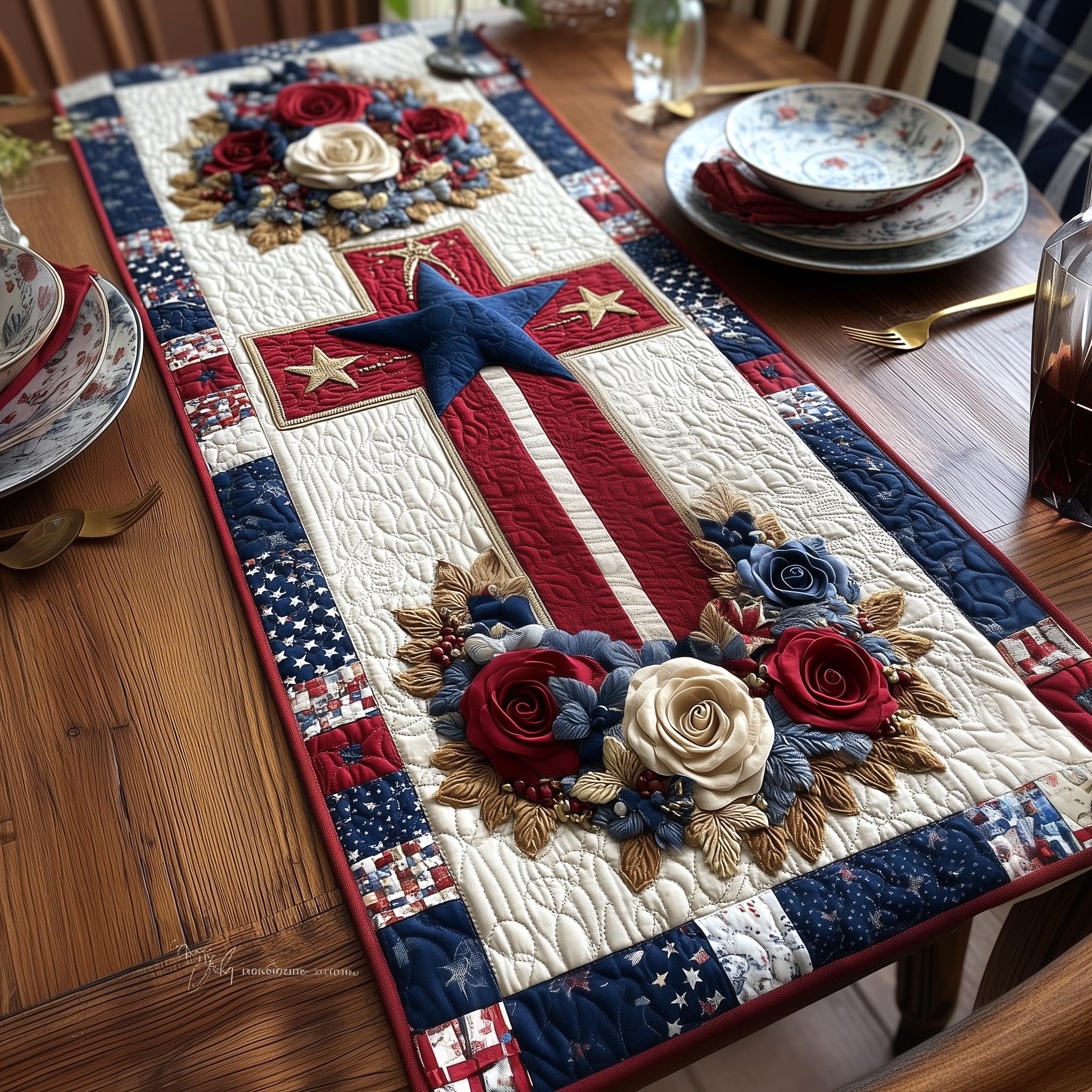 Heritage Patch Quilted Table Runner 4th Of July Table Decorations Unique 4Th Of July Gifts