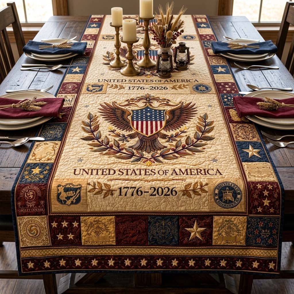 Heritage Patch Quilted Table Runner Fourth Of July Table Decoration Ideas Patriotic Gifts For Her