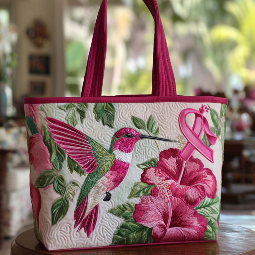 Hibiscus Flight Ribbon Quilted Tote Bag Best Bags For Women Gifts For Breast Cancer Patients