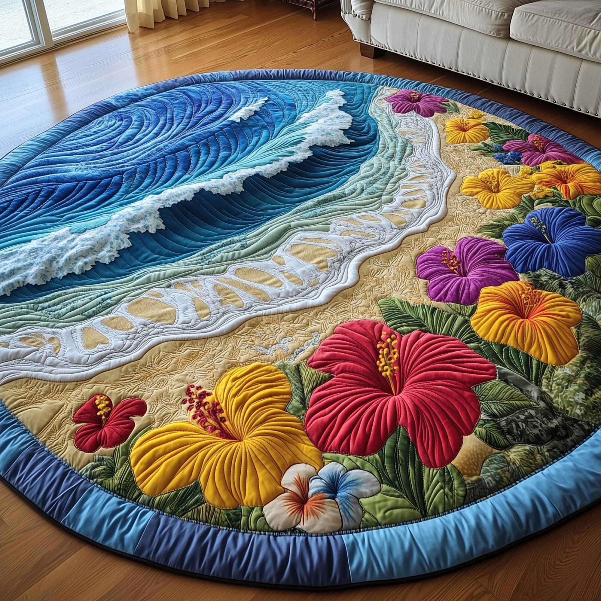 Hibiscus Shoreline Quilted Round Mat Classic Quilted Round Mat for Timeless Decor