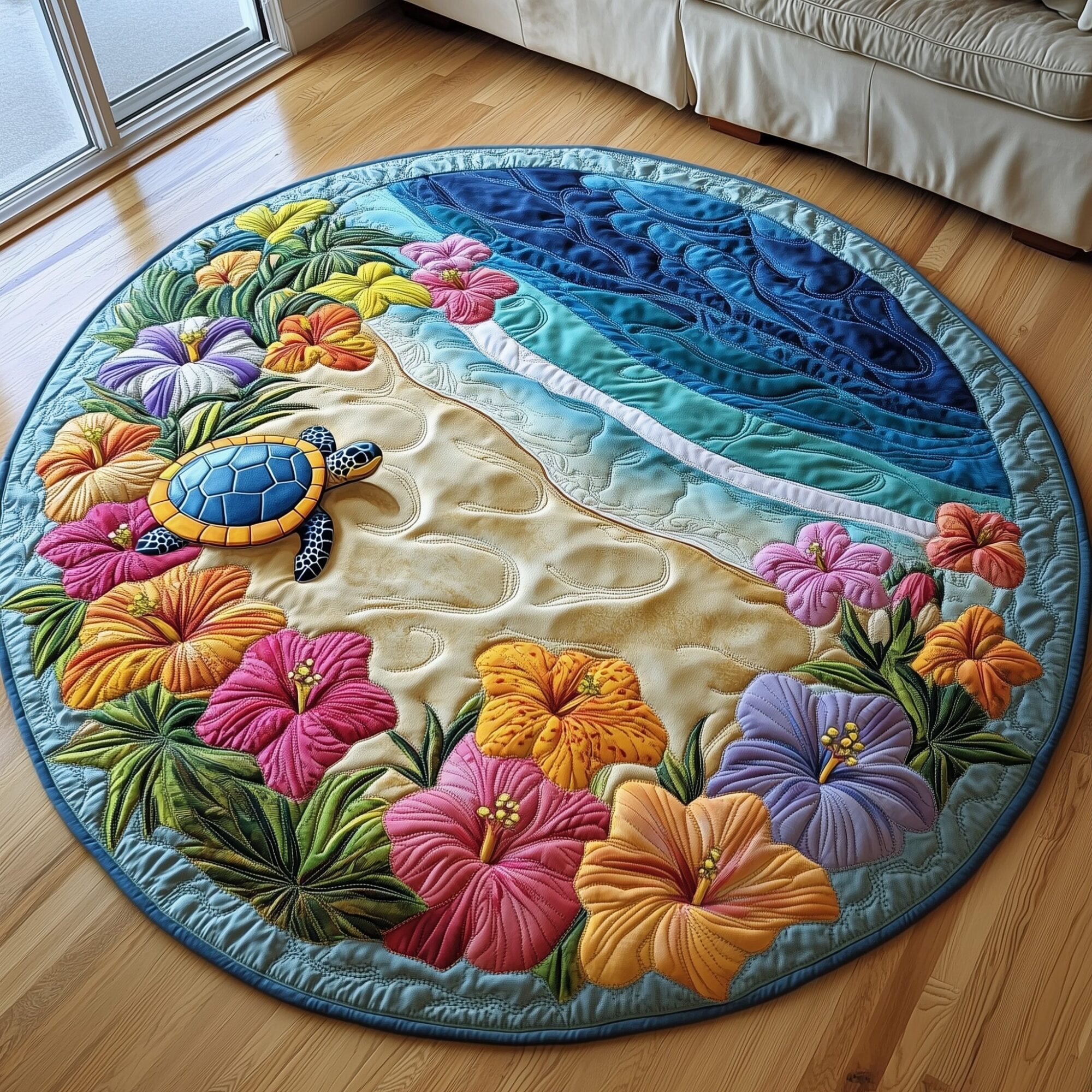 Hibiscus Shoreline Quilted Round Mat Eco-Friendly Quilted Round Mat for Sustainable Living