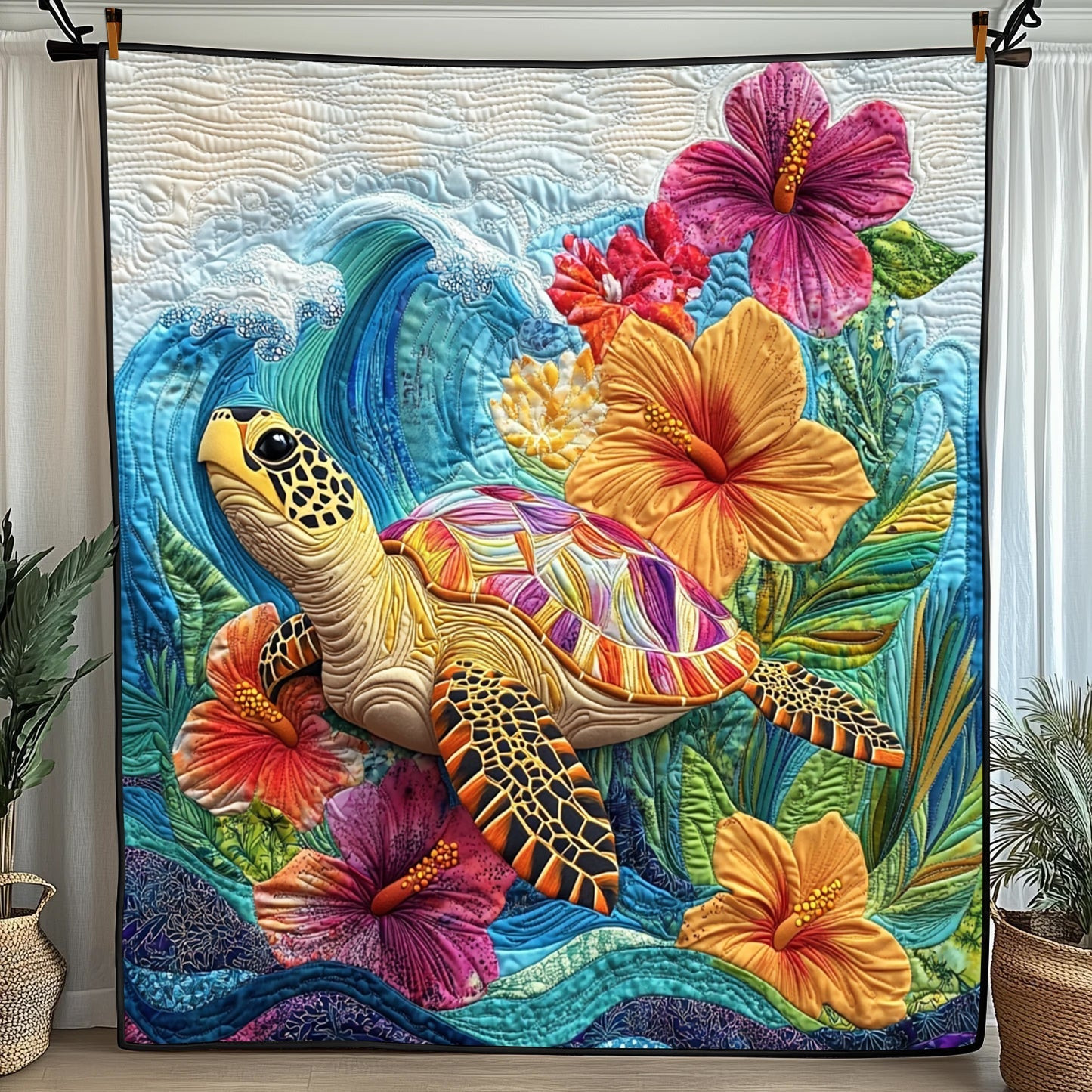 Hibiscus Turtle Quilted Blanket Decor Ideas For Bedroom Gift For Turtle Lover
