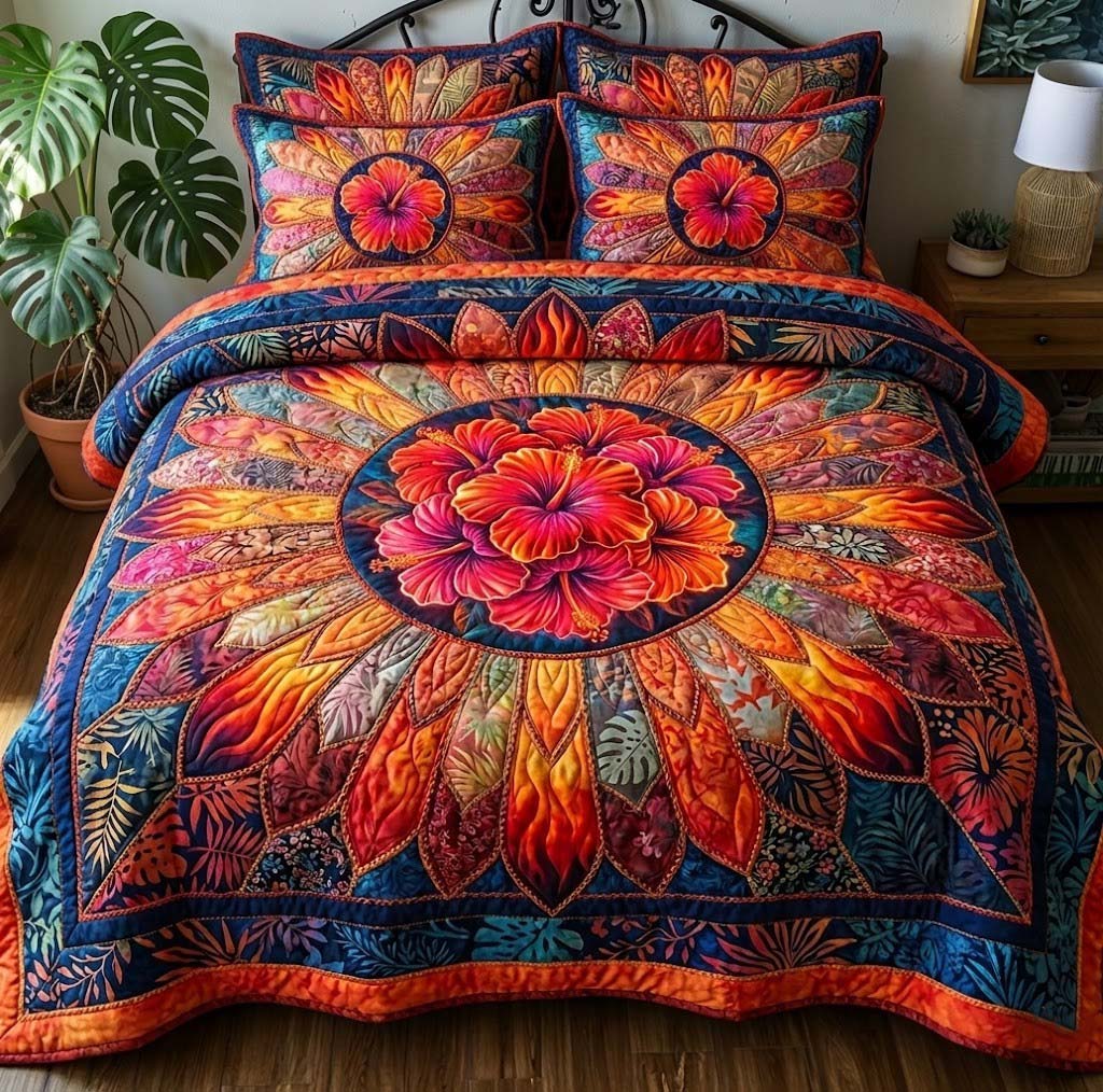 Hibiscus Whisper Quilted Bedding Set Best Bedding Comforter Sets Great Gifts For Mom