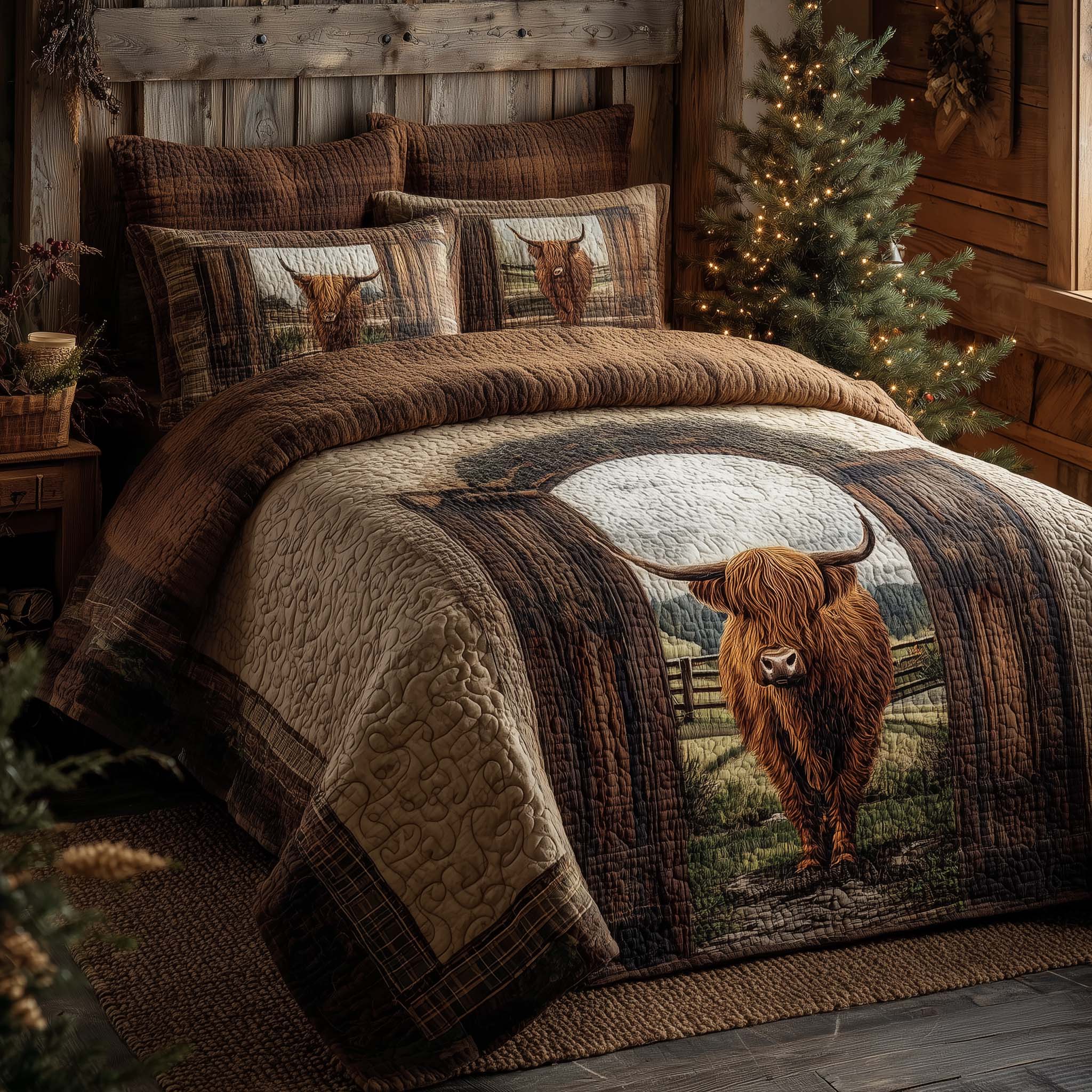 Highland Cow Dream Quilted Bedding Set Christmas Duvet Christmas Presents For Grandmother