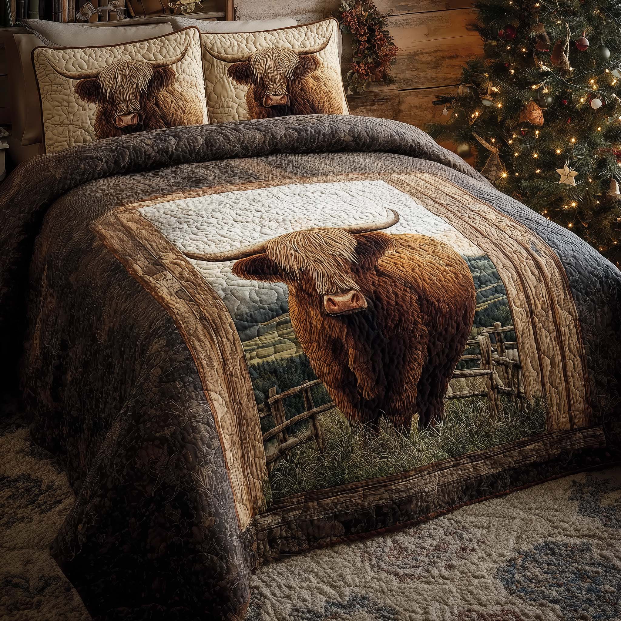 Highland Cow Dream Quilted Bedding Set Christmas Duvet Cover King Christmas Present Ideas For Grandma