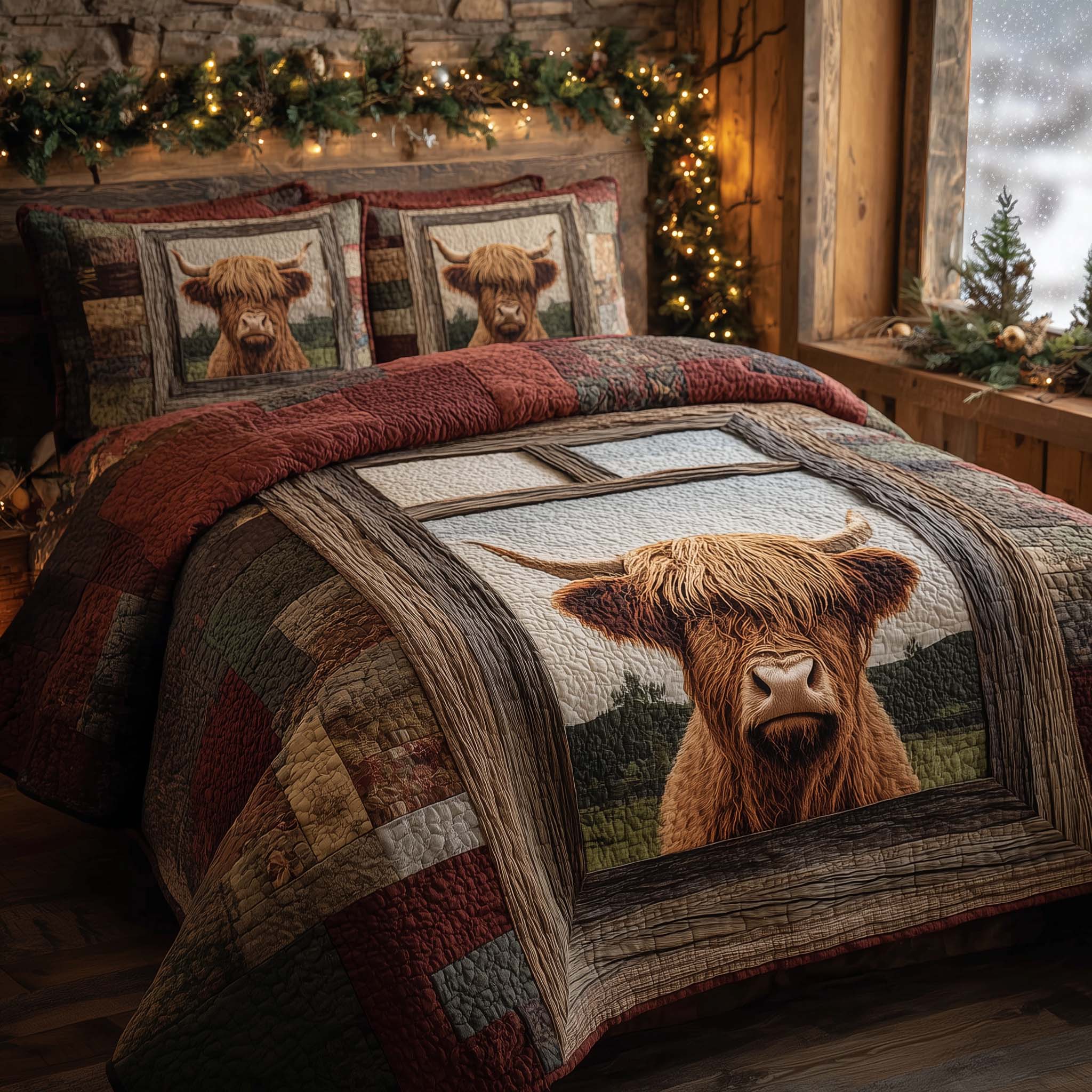 Highland Cow Dream Quilted Bedding Set Christmas Quilt Sets Christmas Gift From Grandma