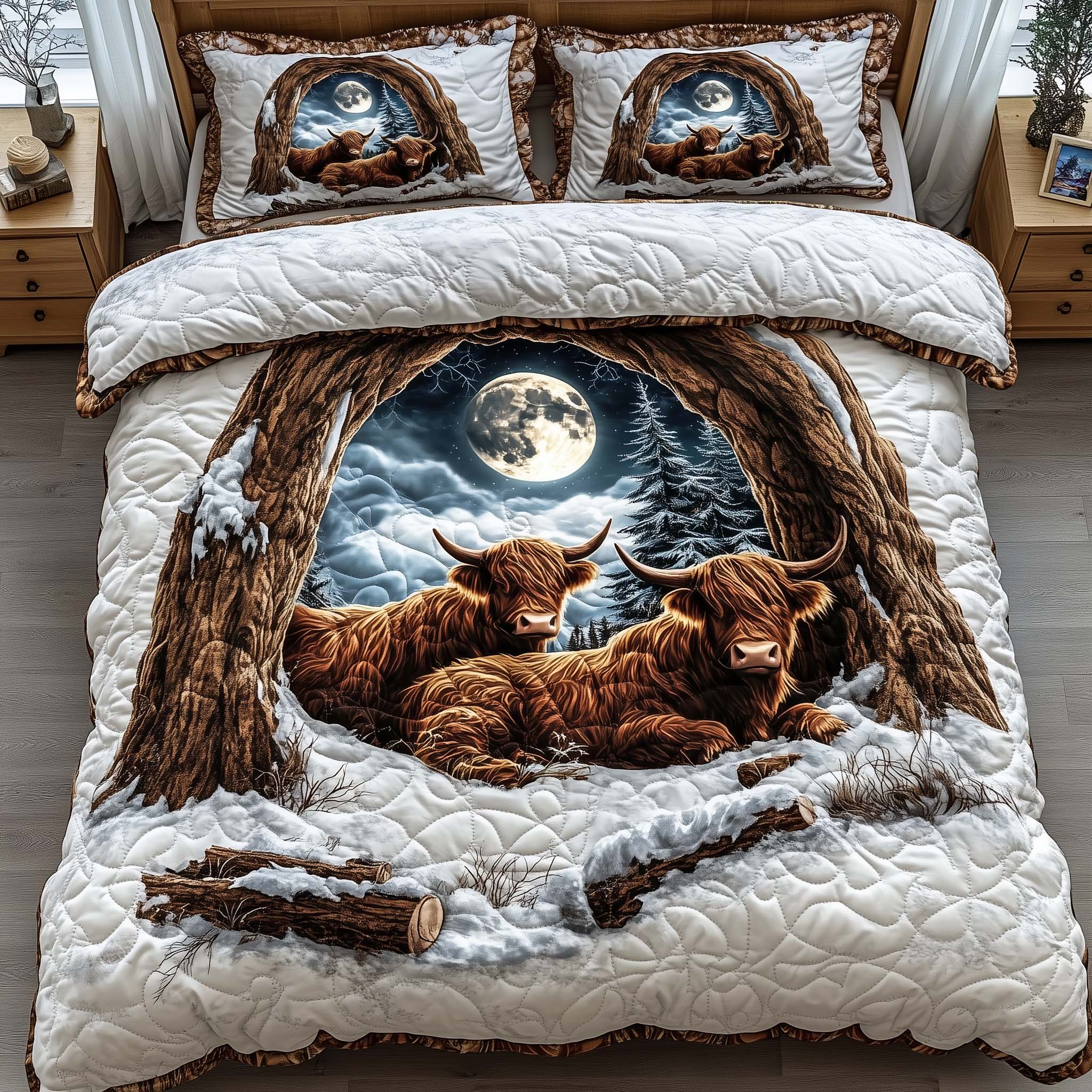 Highland Cow Quilted Bedding Set Christmas Comforter Sets Christmas Gift For Wife