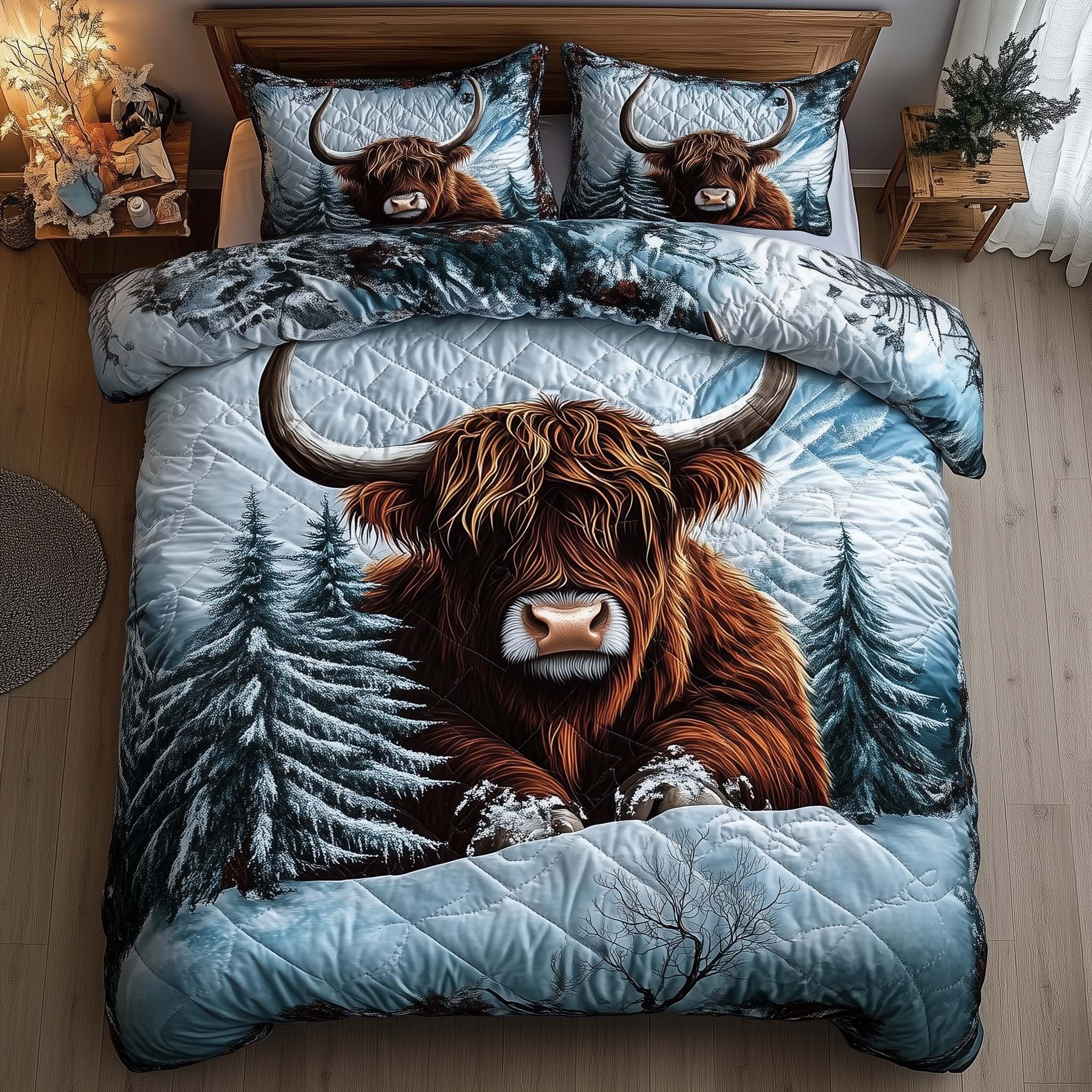 Highland Cow Quilted Bedding Set Christmas Duvet Christmas Gift Ideas For Wife