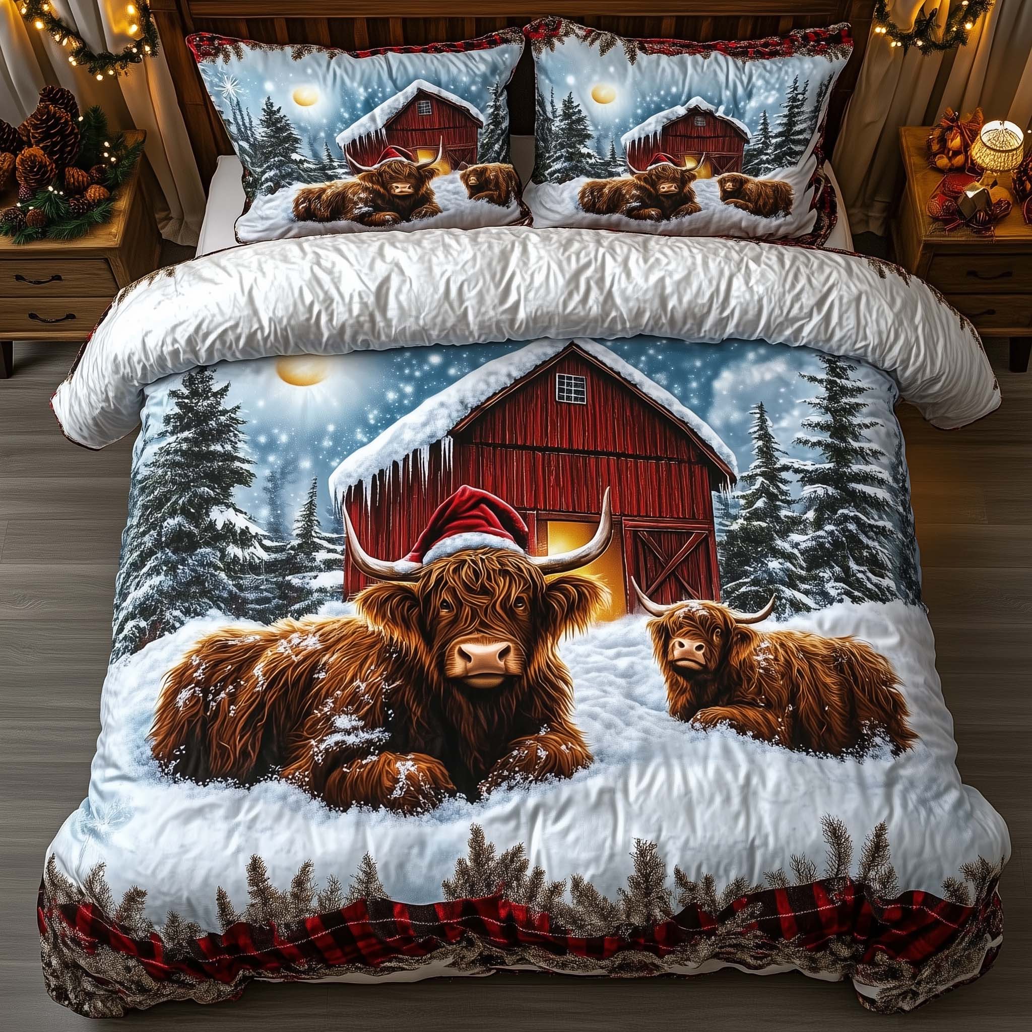 Highland Cow Quilted Bedding Set Christmas Sheets Queen Christmas Gift For Girlfriend