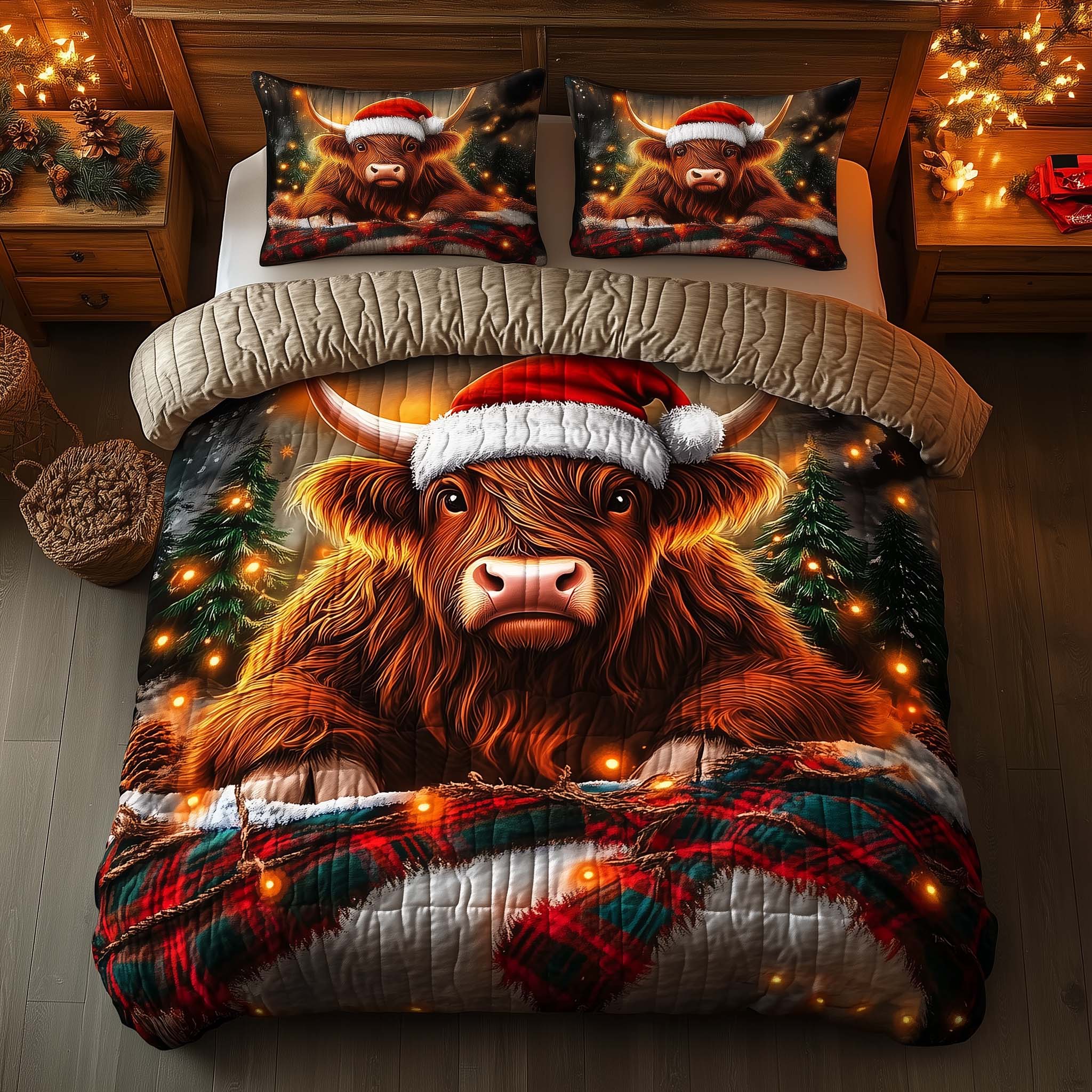 Highland Cow Quilted Bedding Set Xmas Bedroom Decor Christmas Gift Ideas For Girlfriend