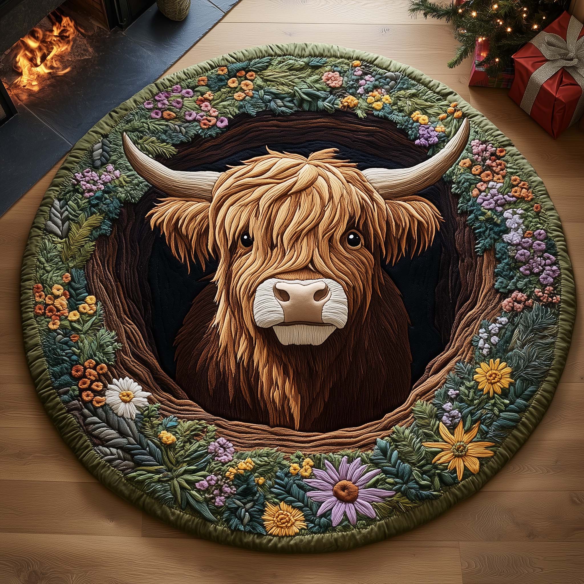 Highland Cow Quilted Round Mat Perfect Home Accessory Quilted Round Mat