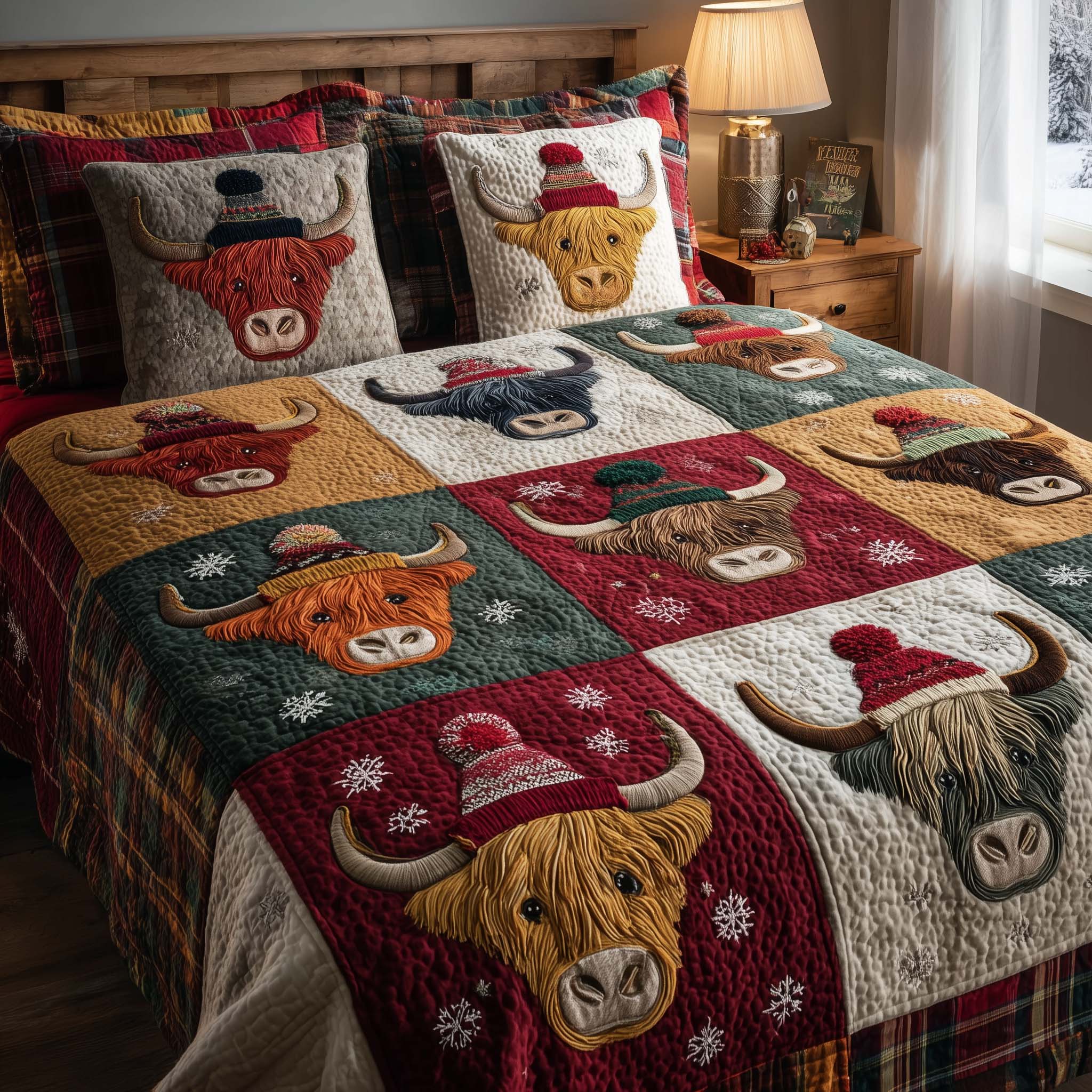 Highland Farmstead Quilted Bedding Set Christmas Duvet Cover Queen Xmas Presents For Your Grandma