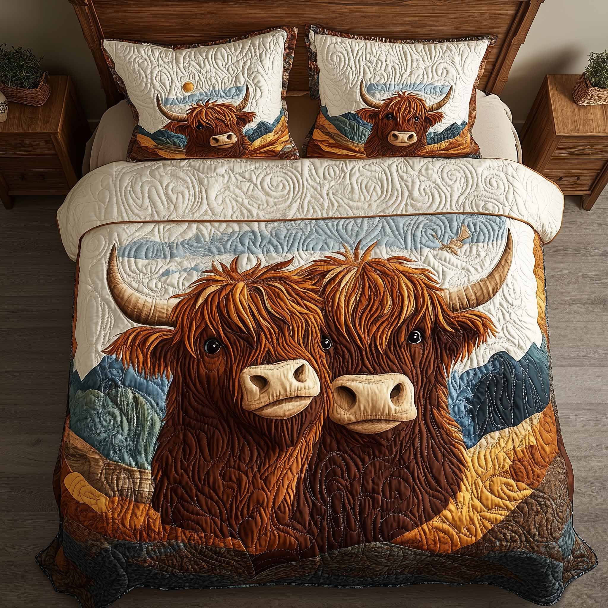 Highland Hearts Quilted Bedding Set Bedroom Furniture Ideas Cow Gifts For Him Her