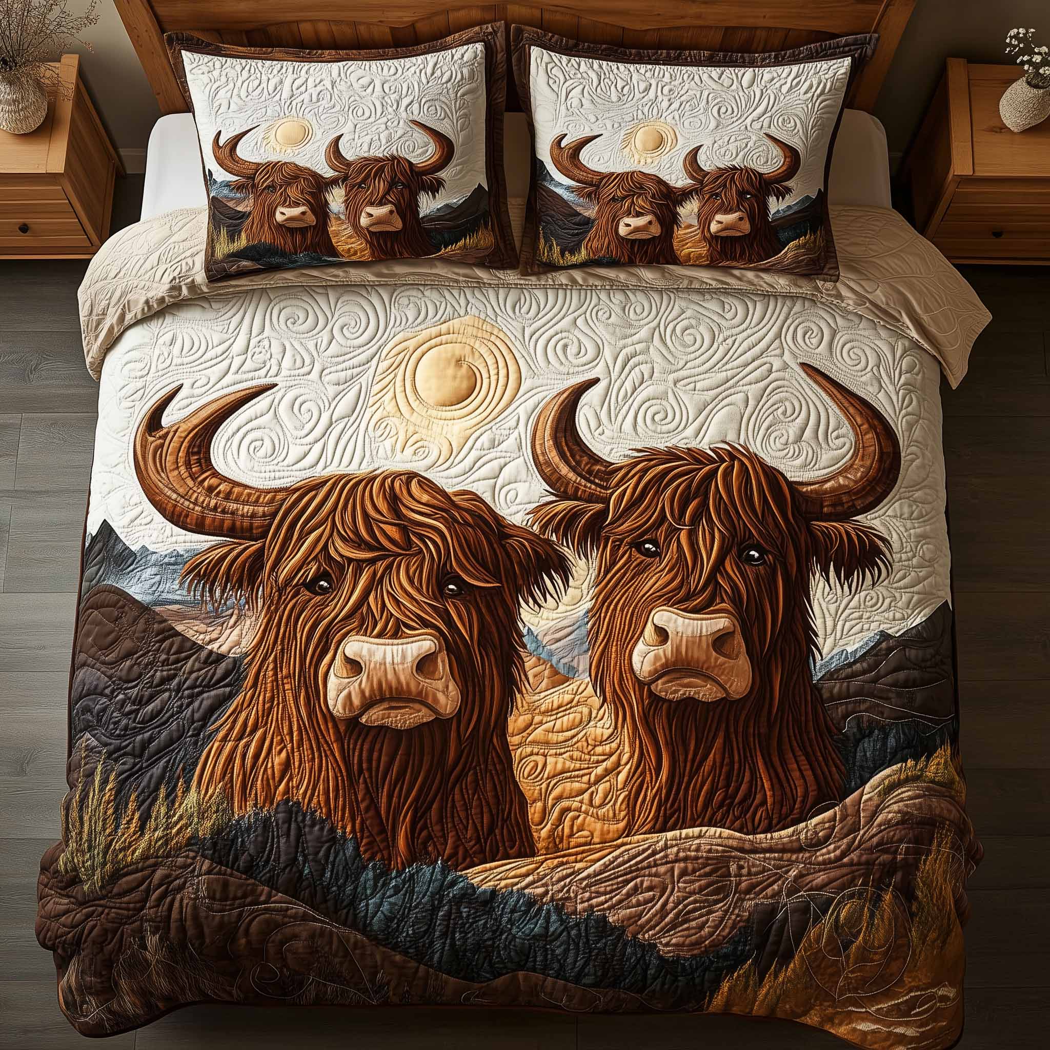 Highland Hearts Quilted Bedding Set Boho Bedroom Furniture Cow Themed Gifts