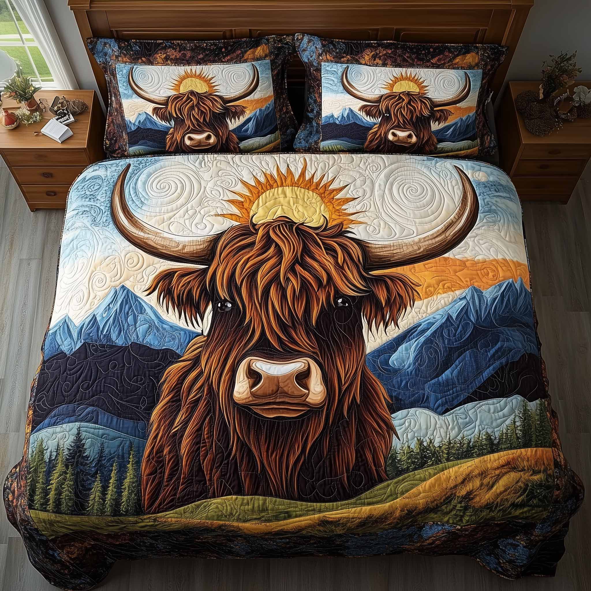 Highland Hearts Quilted Bedding Set Boho Bedroom Ideas Cute Cow Gifts