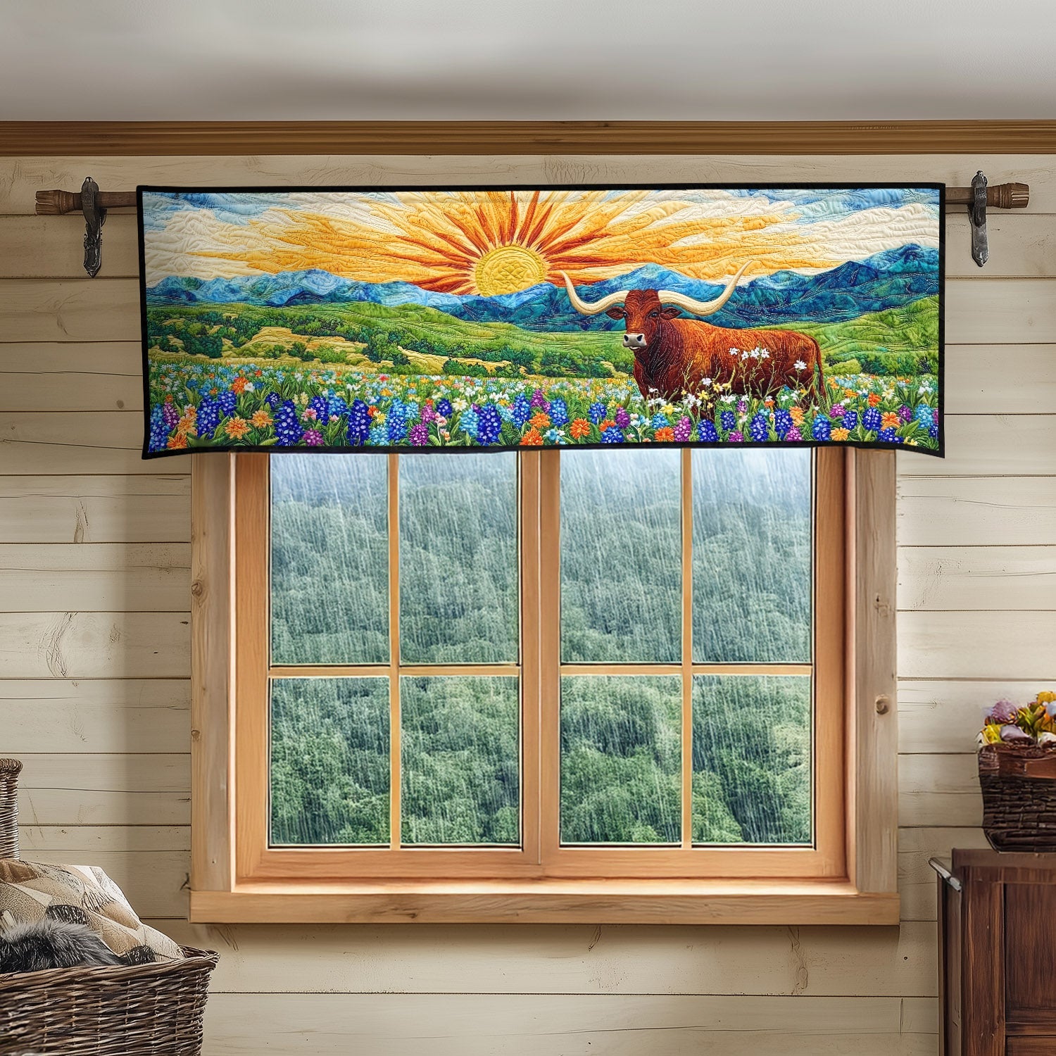 Hill Country Herd Quilted Valance Dining Room Decor Sunflower Gifts For Her