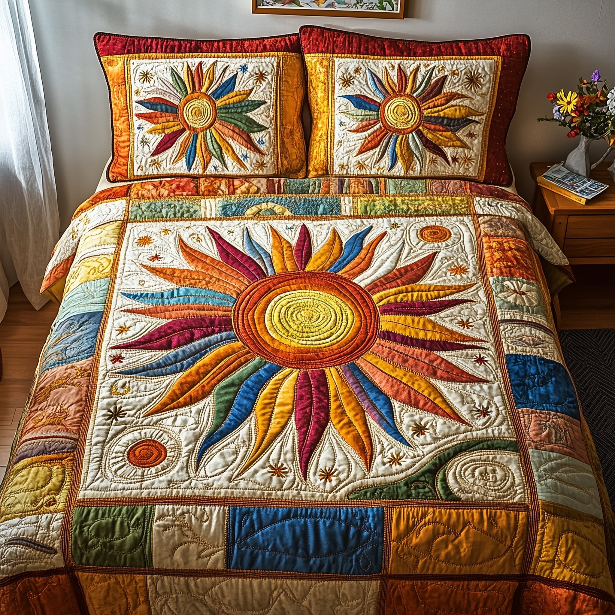 Hippie Sun Quilted Bedding Set Cool Bedroom Ideas Mothers Day Ideas