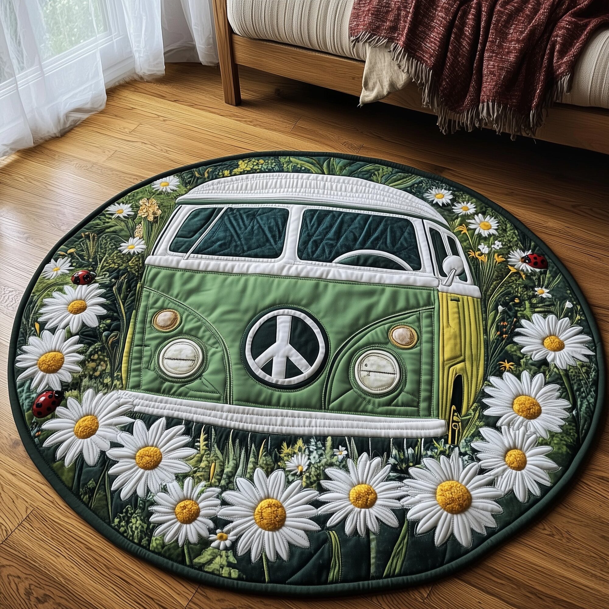 Hippie Van Quilted Round Mat Perfect Home Accessory Quilted Round Mat