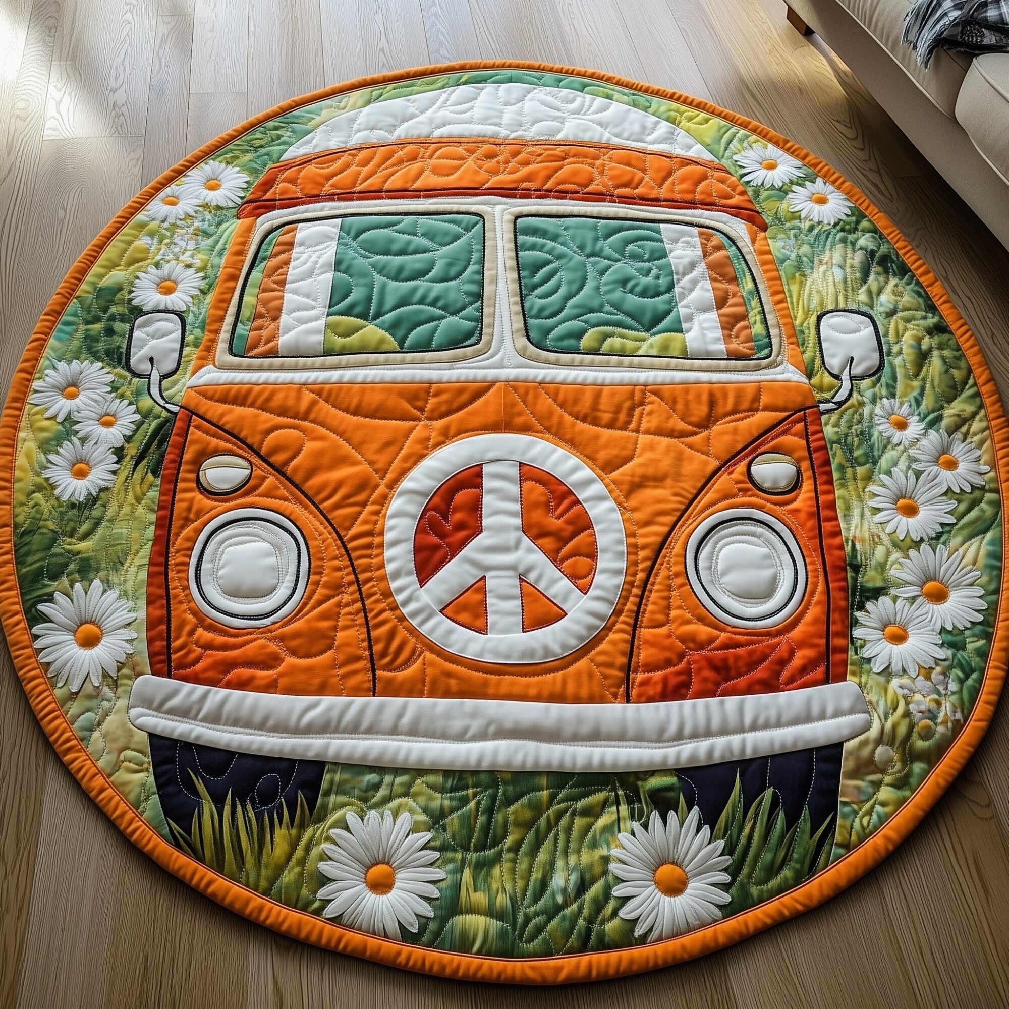 Hippie Van Quilted Round Mat Premium Quilted Round Mat for Cozy Living Spaces