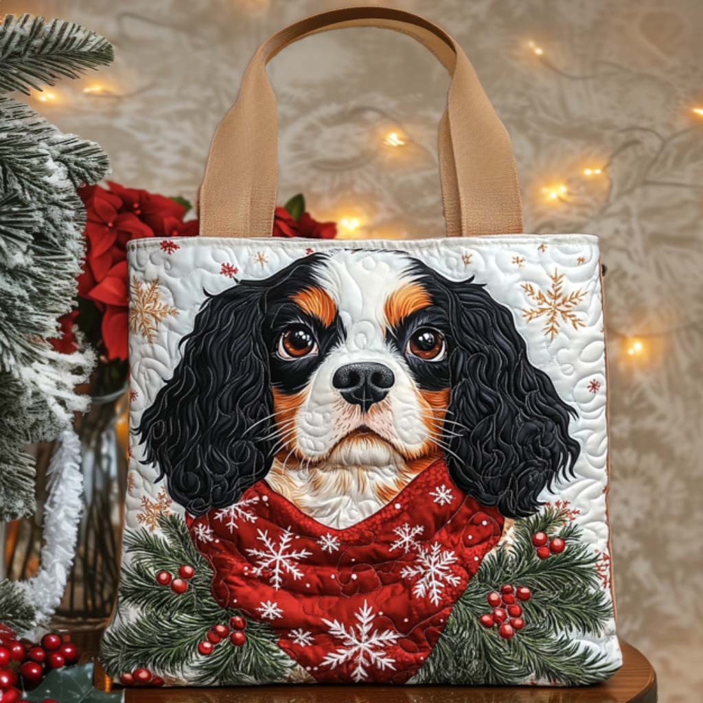 Holiday Cavalier Quilted Tote Bag Popular Womens Tote Bags Gifts For Dog Mom Mother's Day Ideas