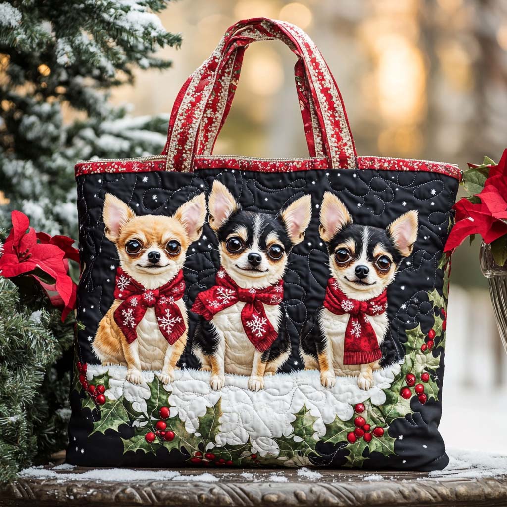 Holiday Chihuahua Quilted Tote Bag Best Quality Tote Bags Gifts For Chihuahua Lovers