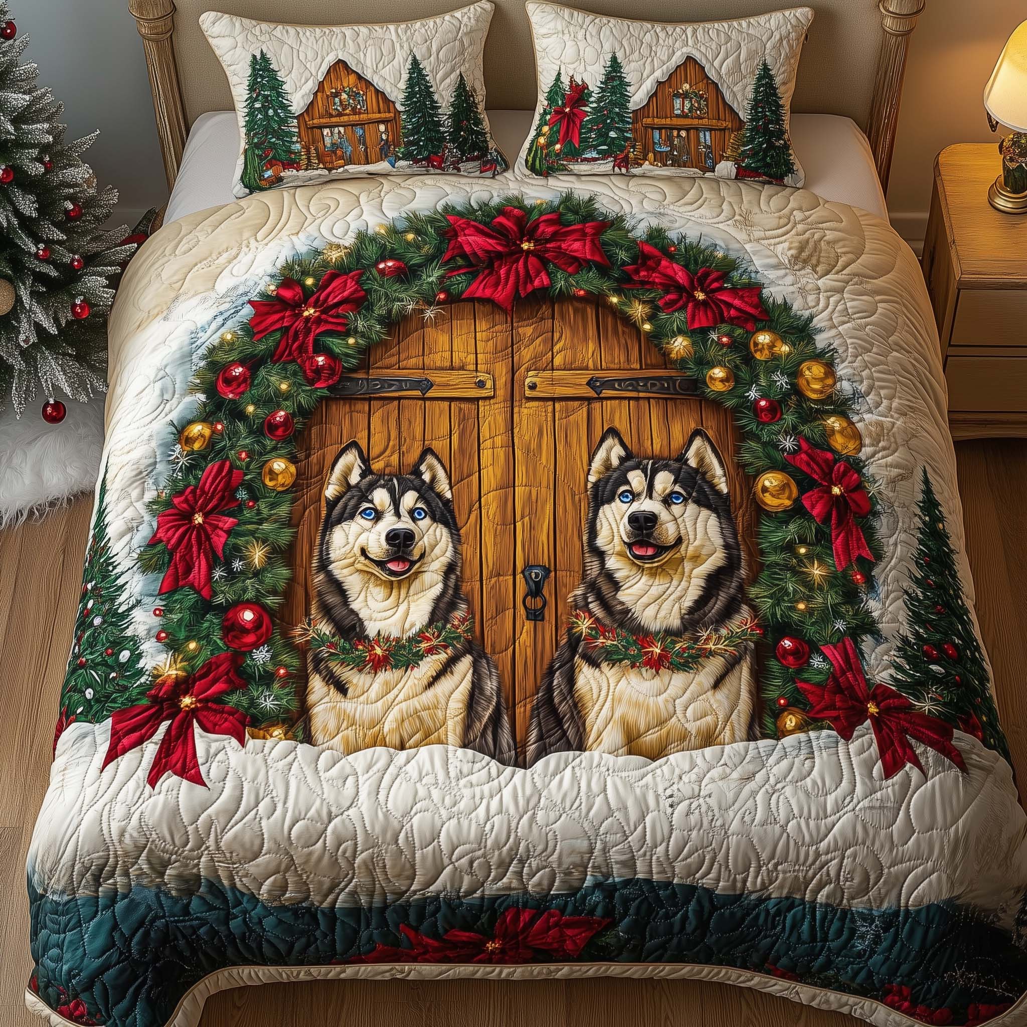 Holiday Huskies Quilted Bedding Set Bedroom Christmas Ideas Christmas Presents For Mother In Law
