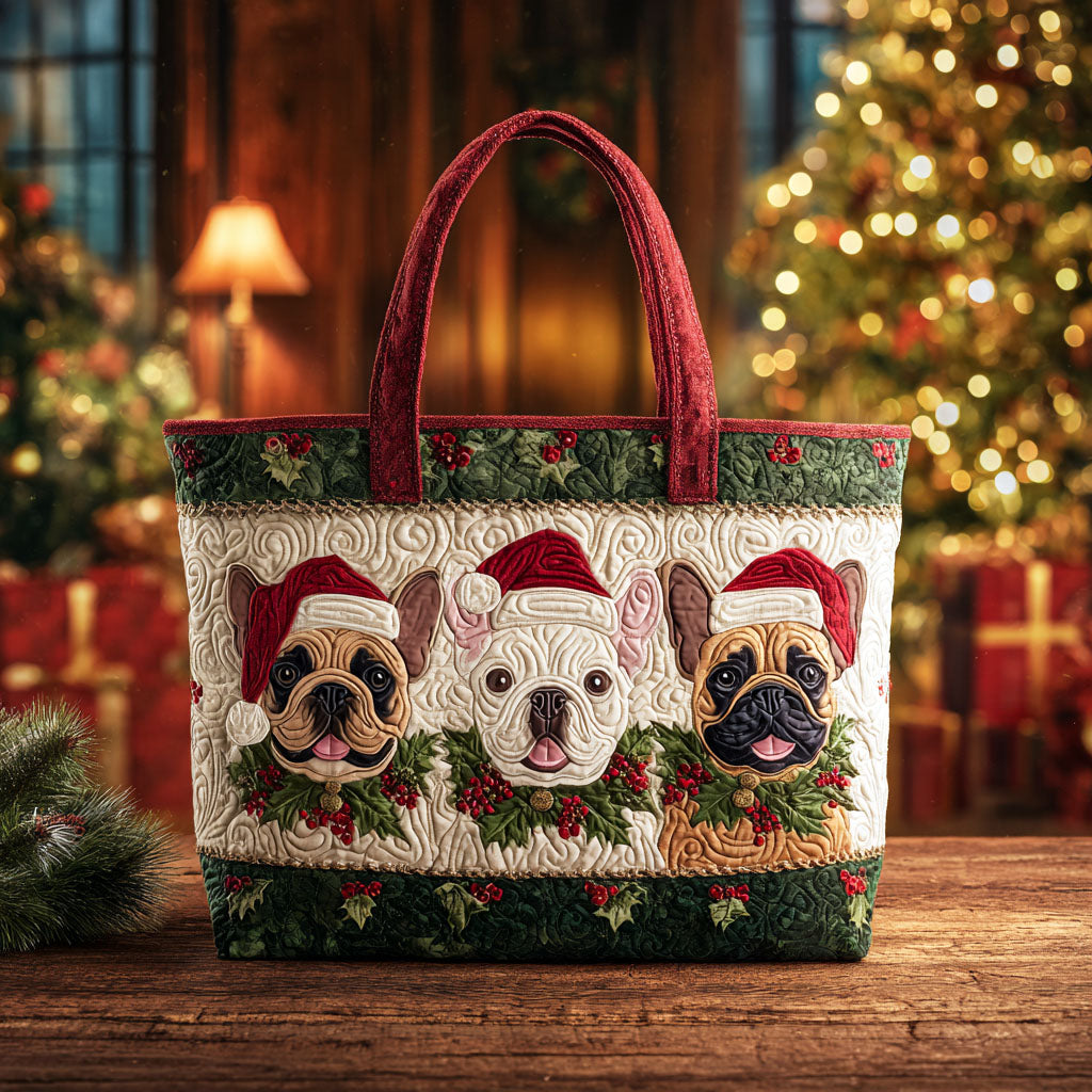 Holiday Pup Parade Quilted Tote Bag The Best Shoulder Bags Frenchie Christmas Presents