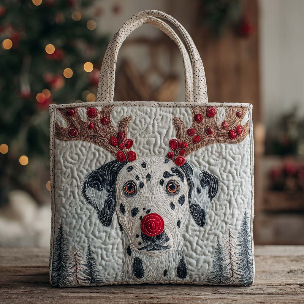 Holiday Reindeer Dalmatian Quilted Tote Bag Tote Bags Christmas Best Presents For Dog Lovers