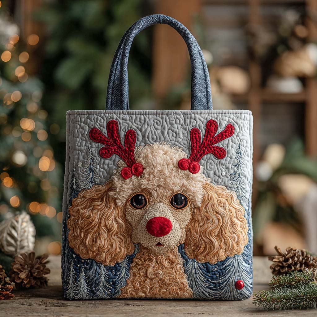 Holiday Reindeer Poodle Apricot Quilted Tote Bag Christmas Totes Presents For Poodle Lovers