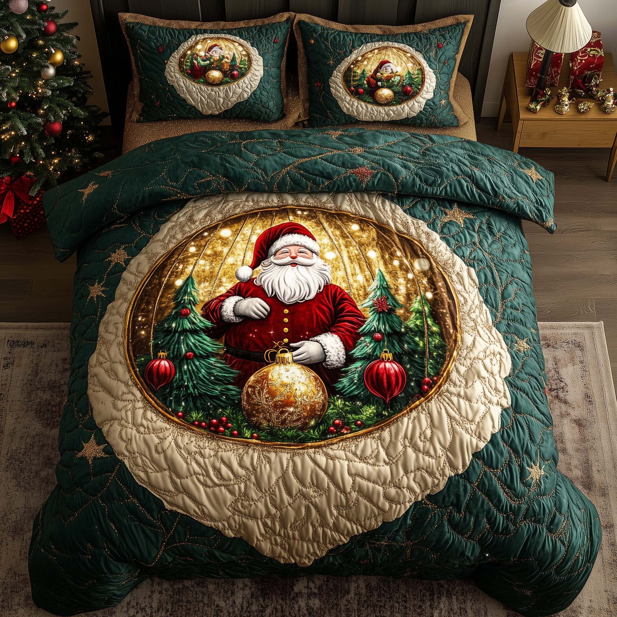 Holiday Santa Delight Quilted Bedding Set Christmas Bedding King Funny Gnome Gifts