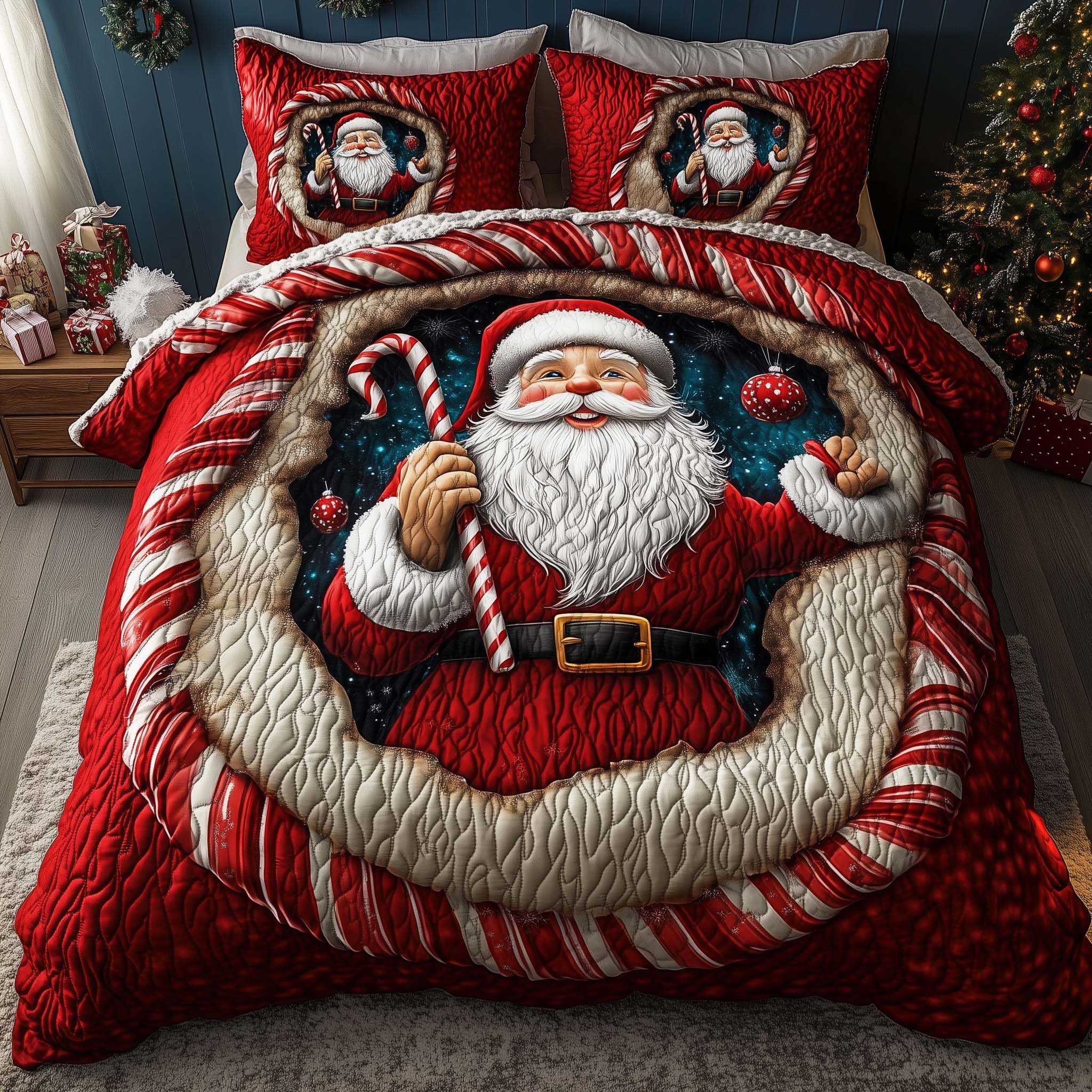 Holiday Santa Delight Quilted Bedding Set Christmas Bedding Queen Christmas Gnome Gifts