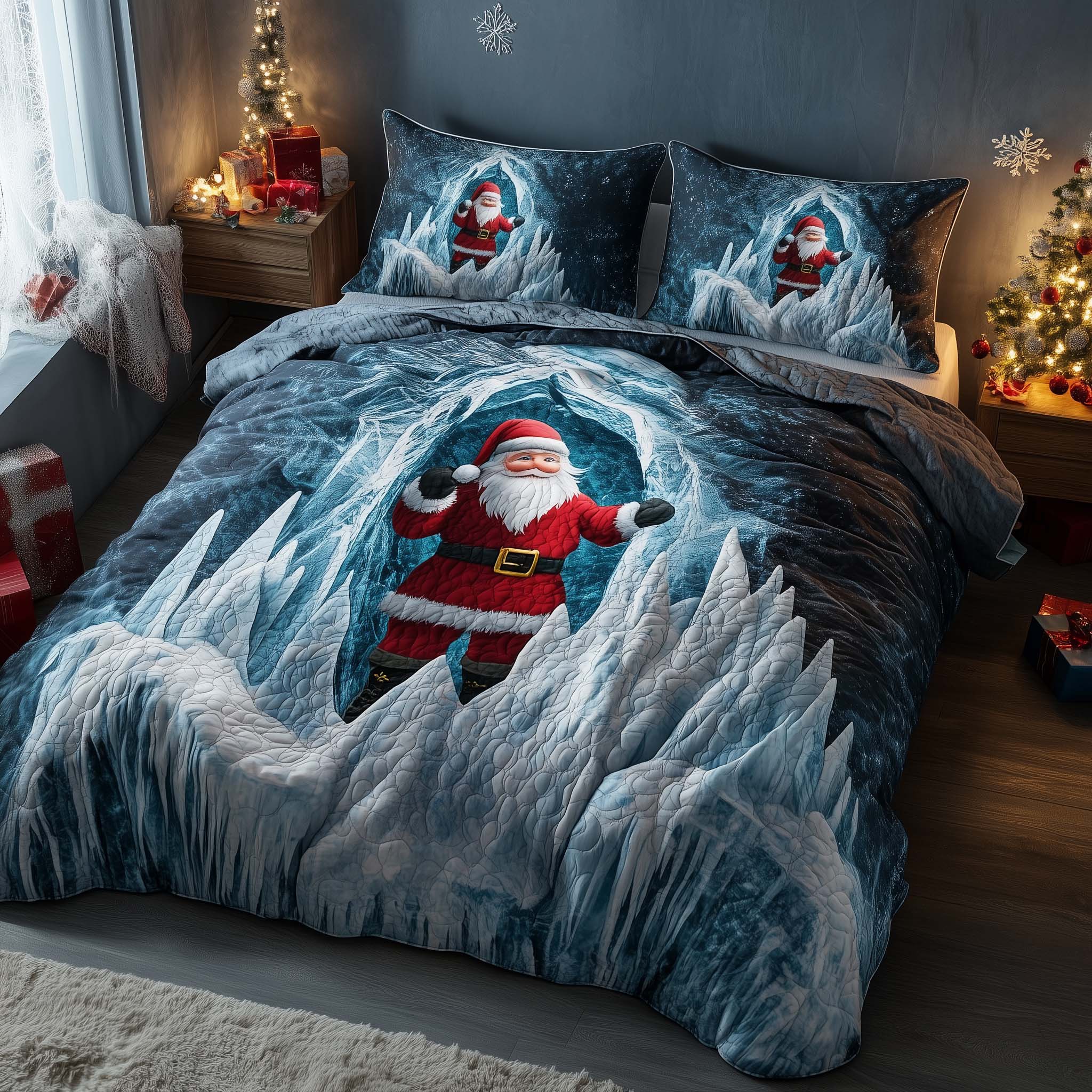 Holiday Santa Delight Quilted Bedding Set Christmas Comforter Sets Gnome Themed Gifts