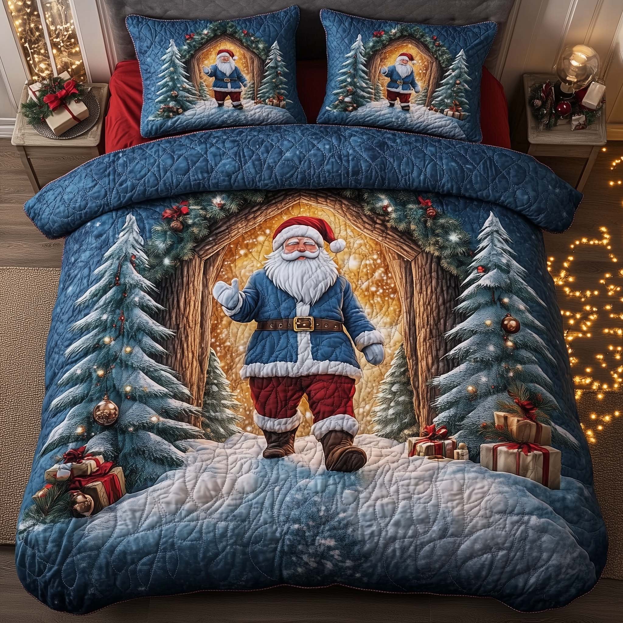 Holiday Santa Delight Quilted Bedding Set Christmas Duvet Gnome Christmas Gift Ideas