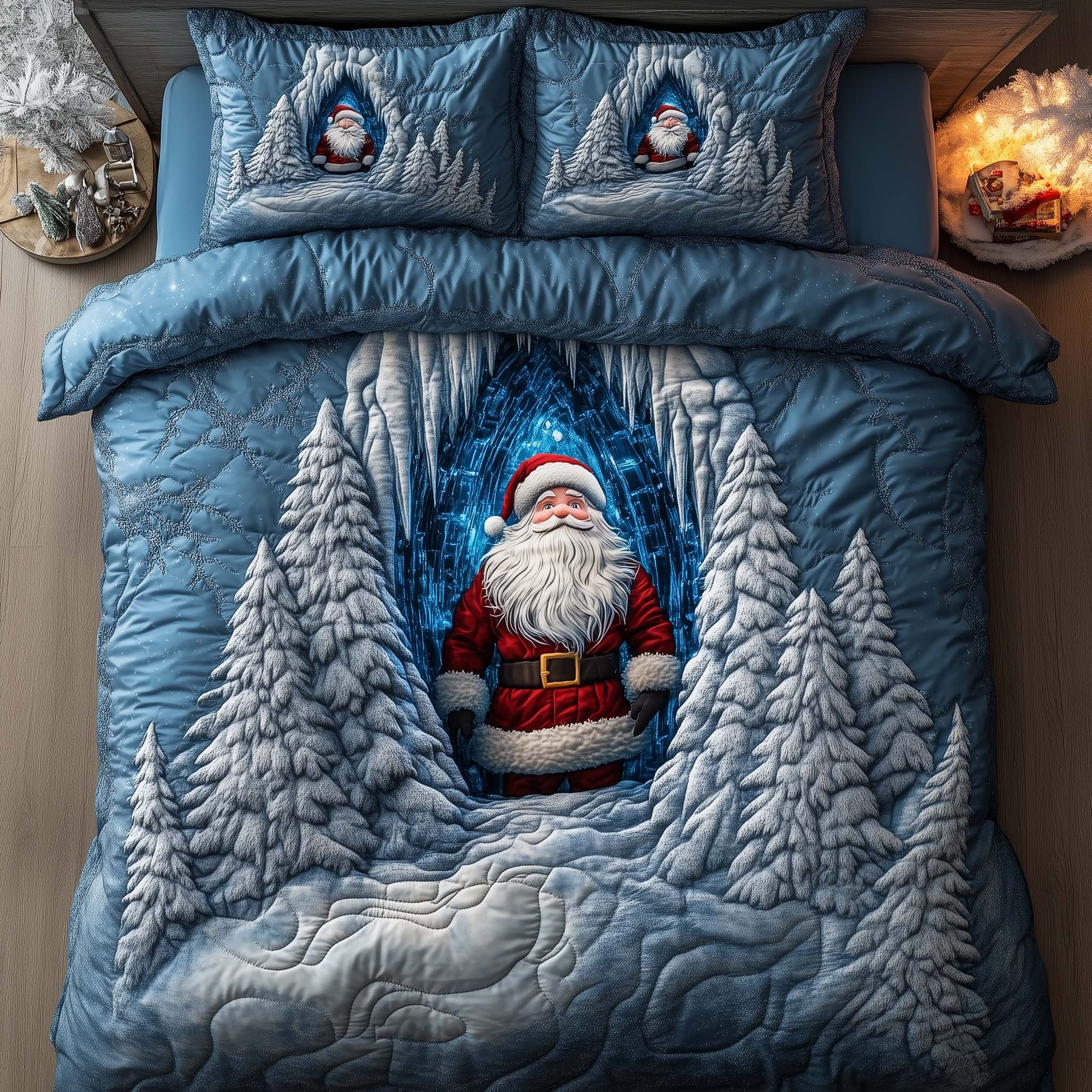 Holiday Santa Delight Quilted Bedding Set Cozy Christmas Bedroom Gnome Christmas Gift Ideas