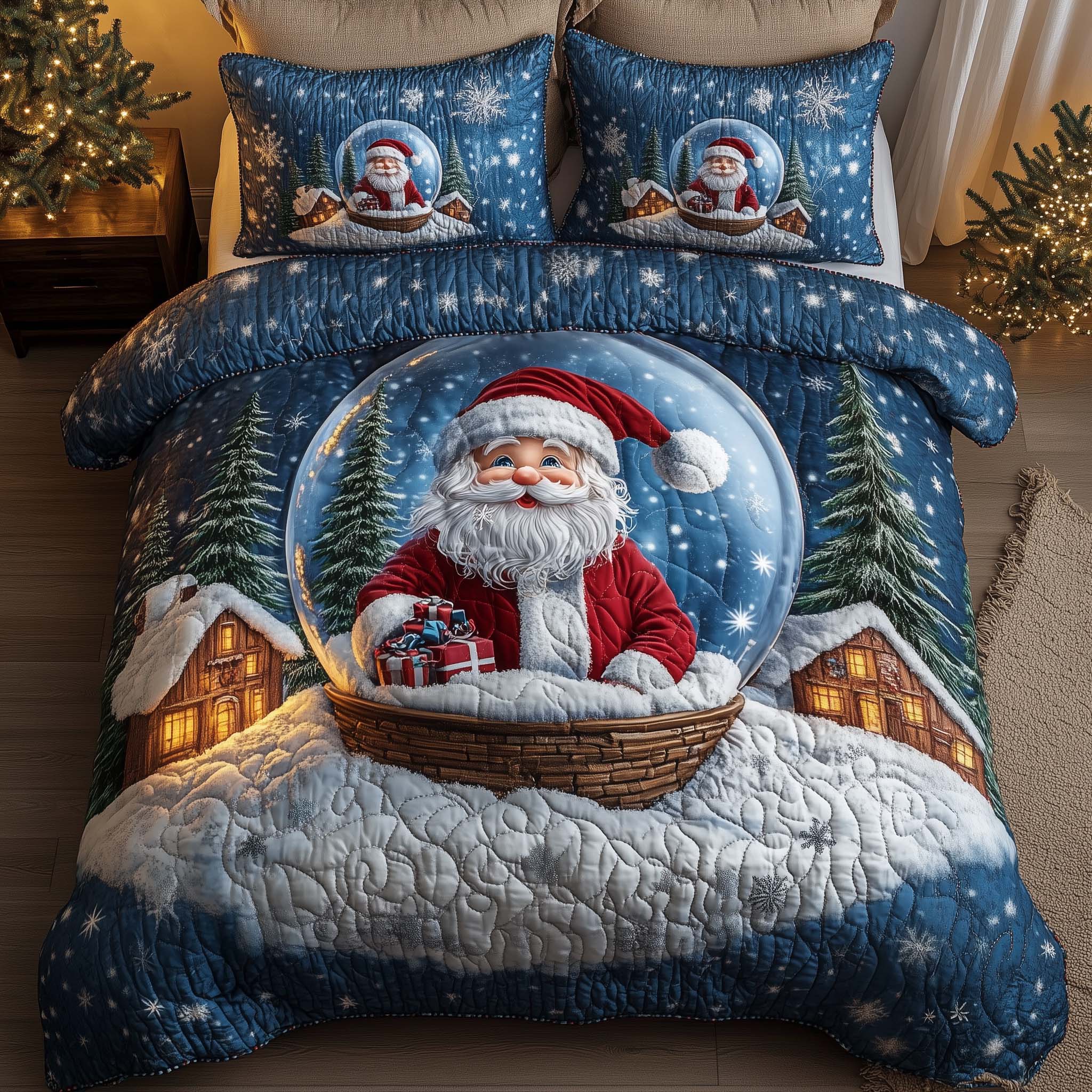 Holiday Santa Delight Quilted Bedding Set Cozy Christmas Bedroom Ideas Christmas Gnome Gifts