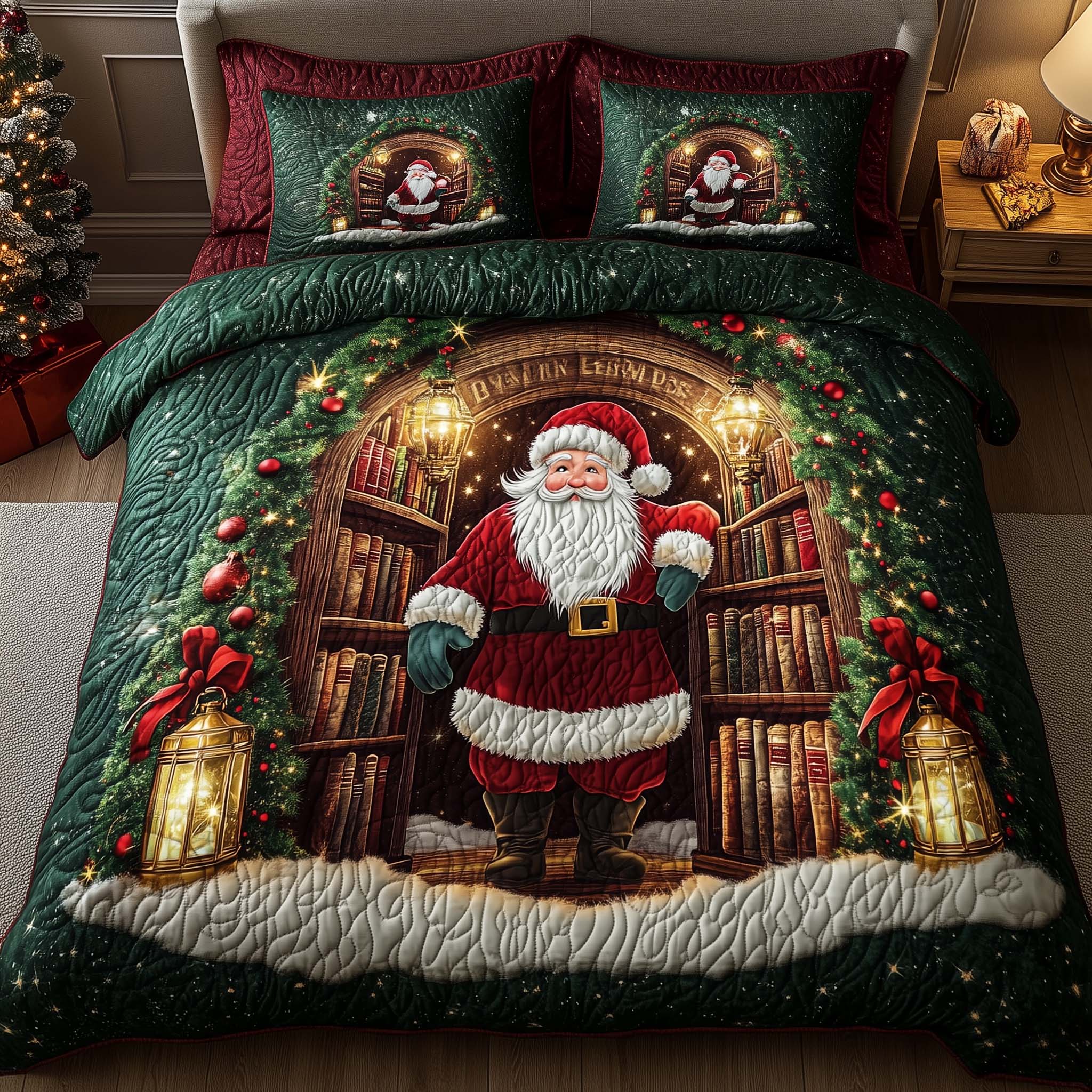 Holiday Santa Delight Quilted Bedding Set Cozy Christmas Bedrooms Gnome Gifts For Christmas