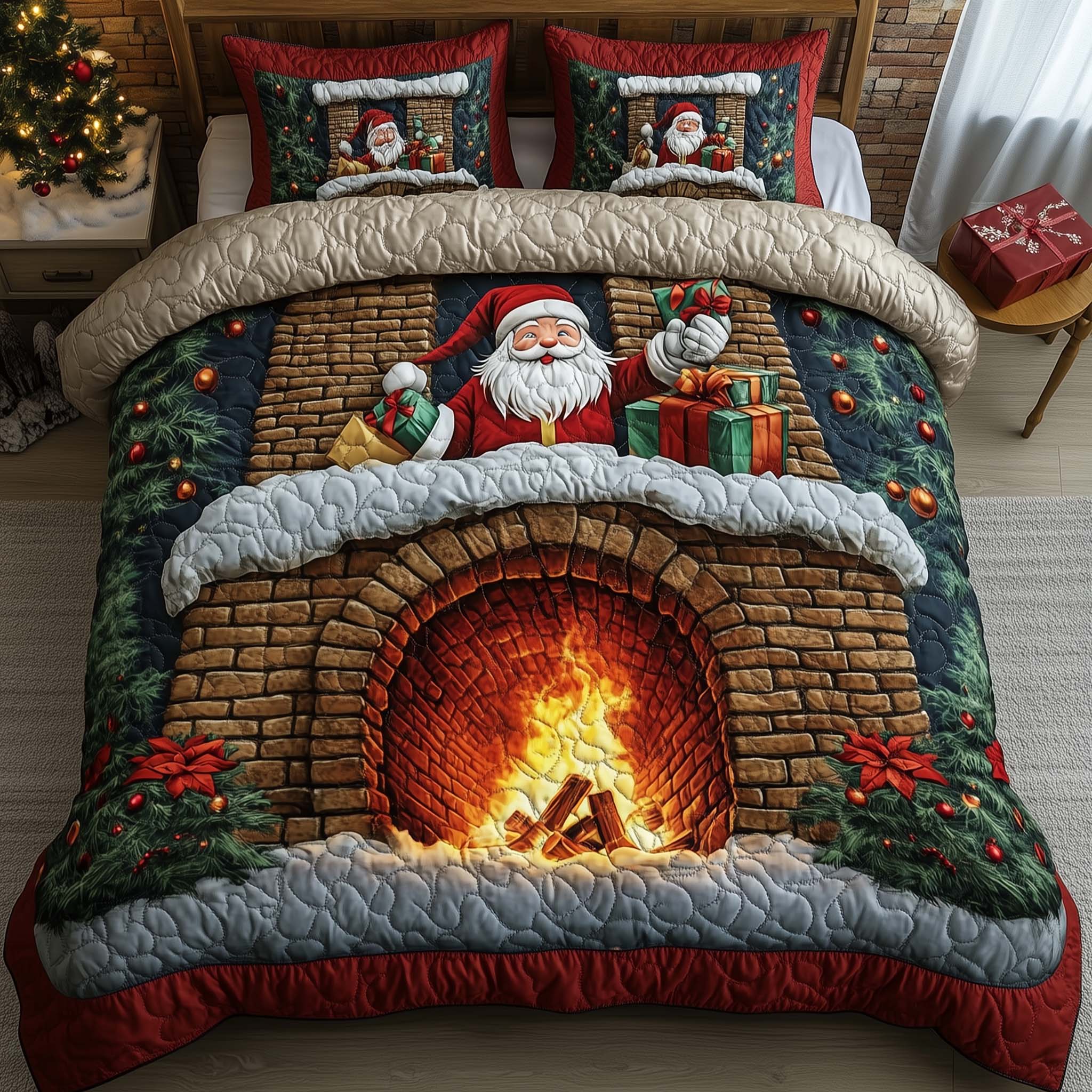 Holiday Santa Delight Quilted Bedding Set Cute Christmas Bedrooms Unique Gnome Gifts