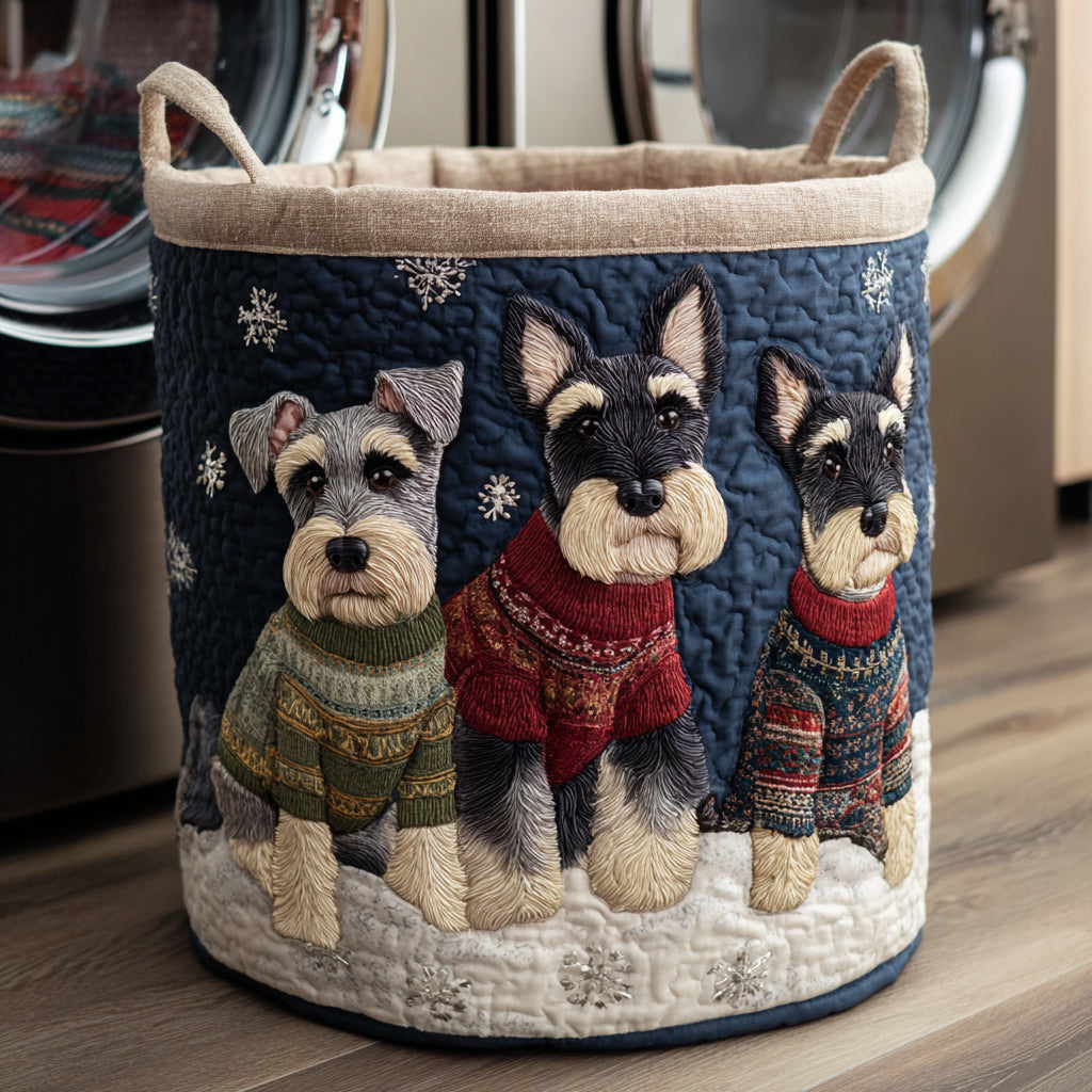 Holiday Schnauzer Trio Quilted Laundry Basket Foldable Laundry Hamper Christmas Presents For Your Grandma